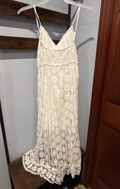 Whimsigoth White Maxi lace knit overlay Sun Dress Cupshe Boho Nautical Sz M NWT