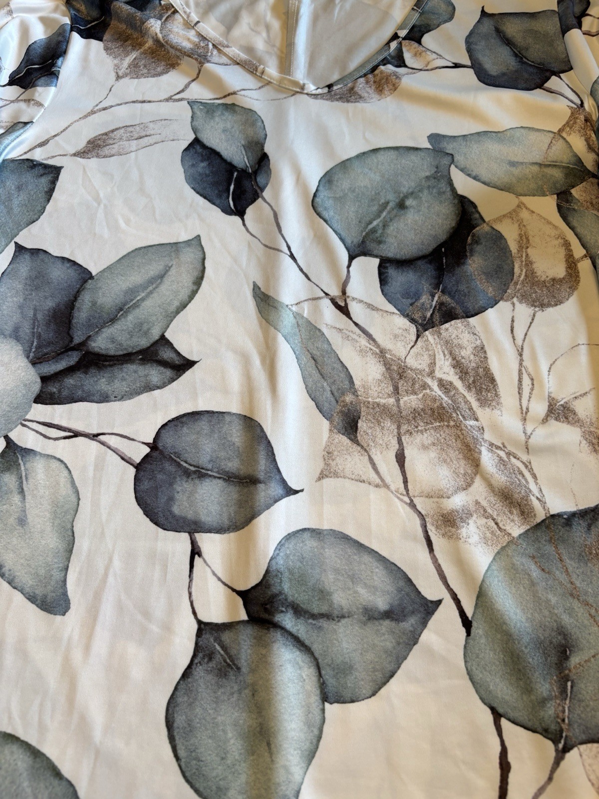 Leaf Print Dress SIZE XXL 95% Polyester Mini Knee Length 3/4 Bell Sleeves