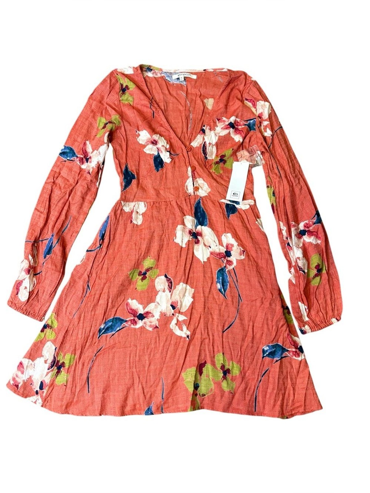 Rip Curl Coral Floral Long-Sleeve Dress Size Medium Beach Mini
