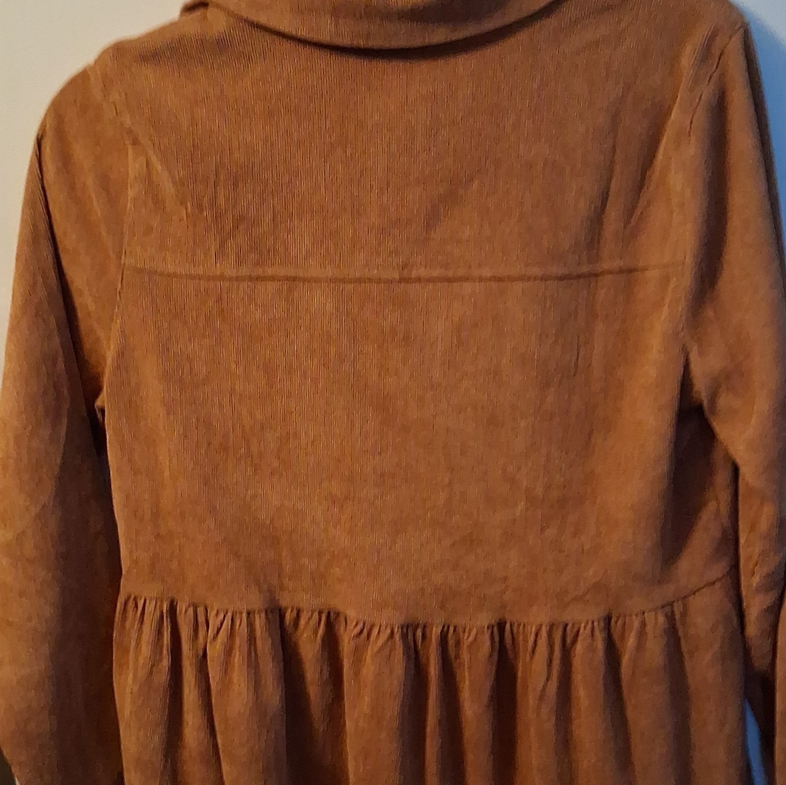 Entro Brown Solid Corduroy Collared Button Front Shirt Dress Pockets Size S
