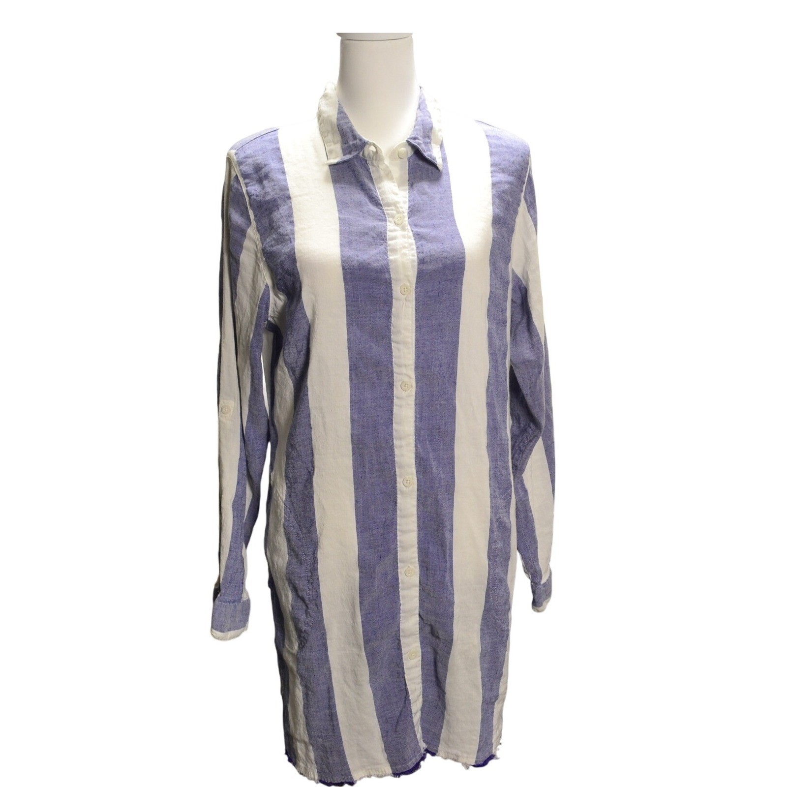 Tommy Bahama Blue White Stripe Linen Viscose Shirt Dress Tunic Size L