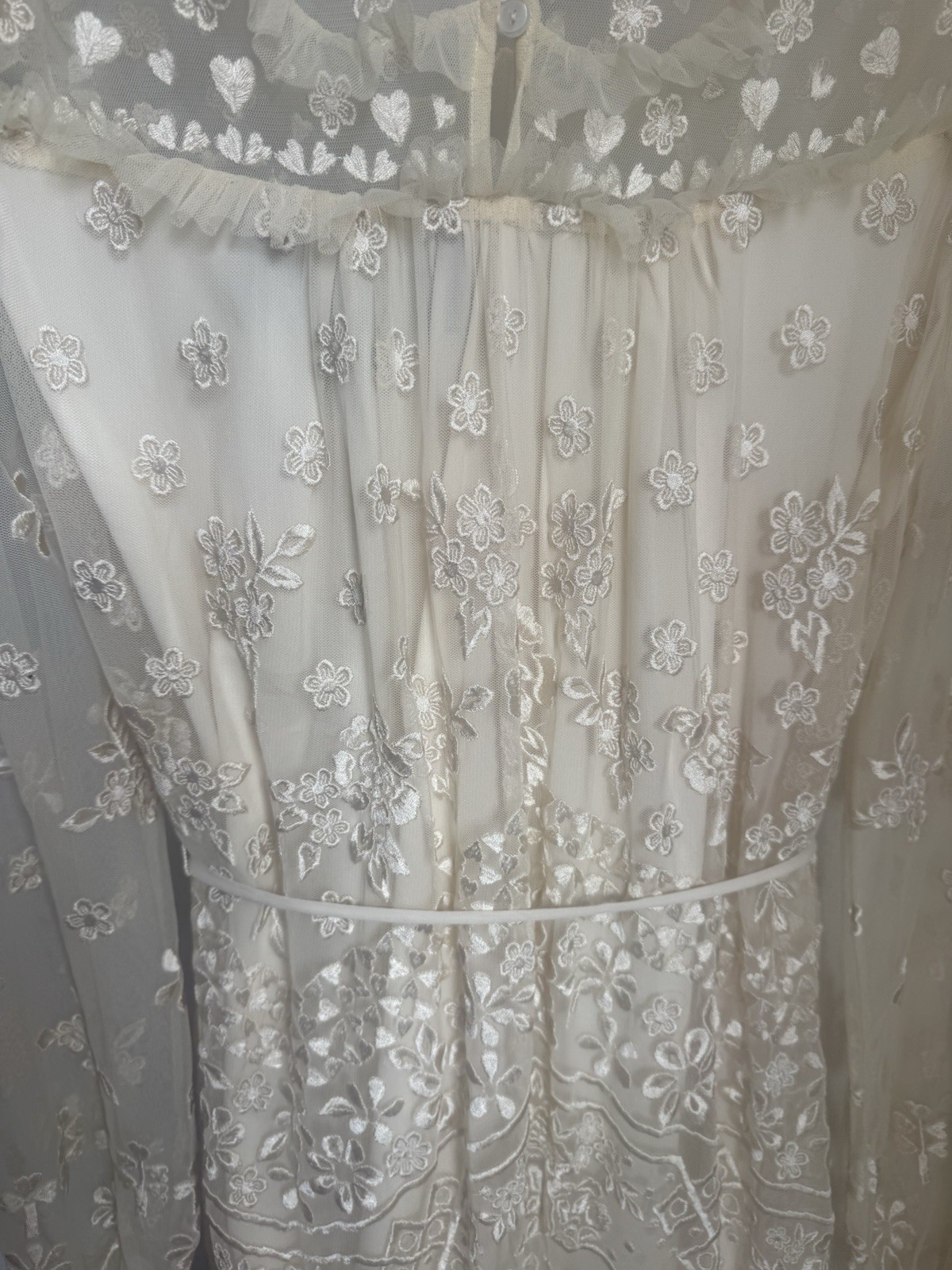 Needle & Thread Tulle Embroidered Floral Long Sleeve Ruffle Mini Dress Size 2