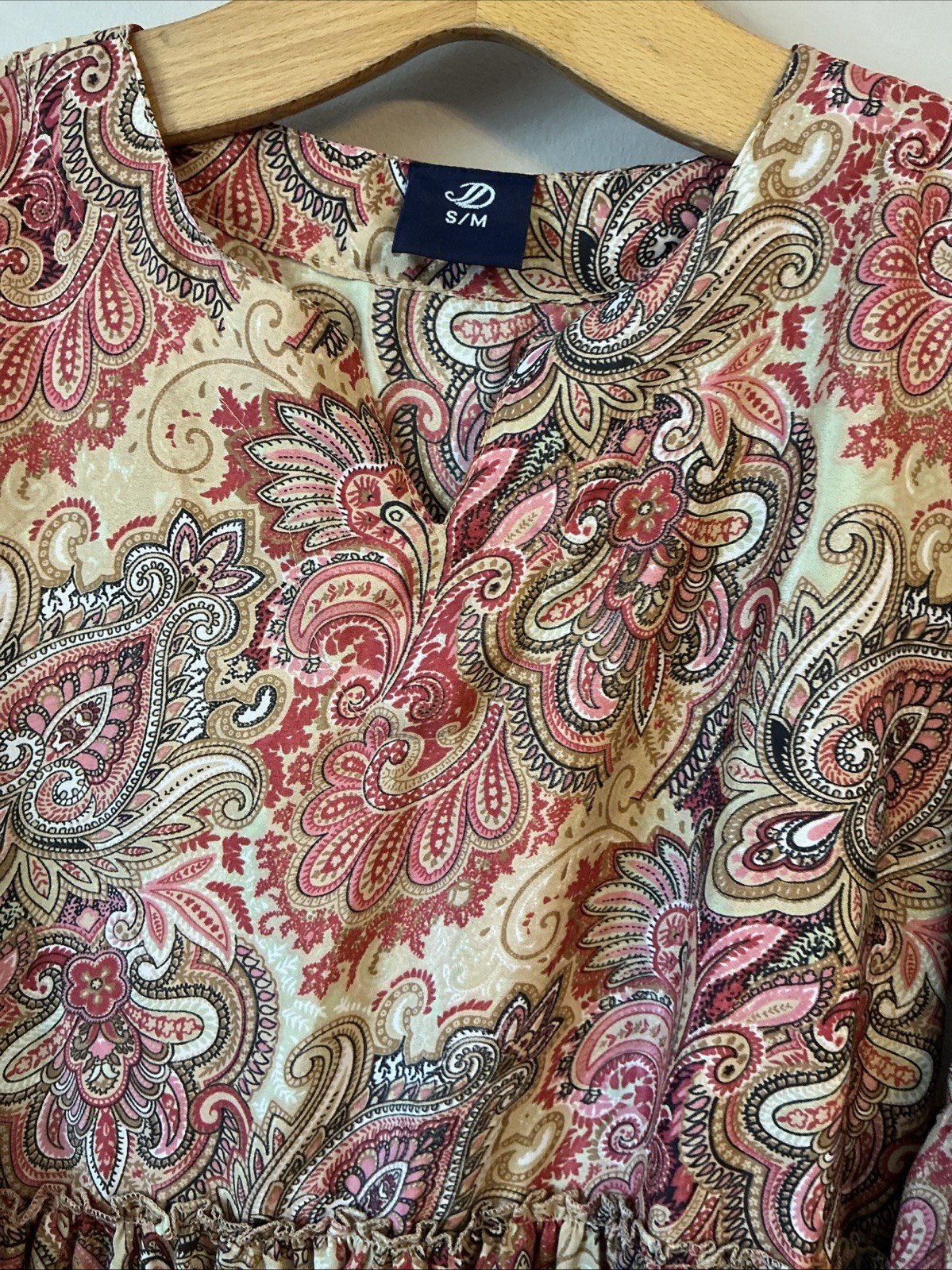 Lovely Beige Paisley Print Boho Summer Dress – Size S/M
