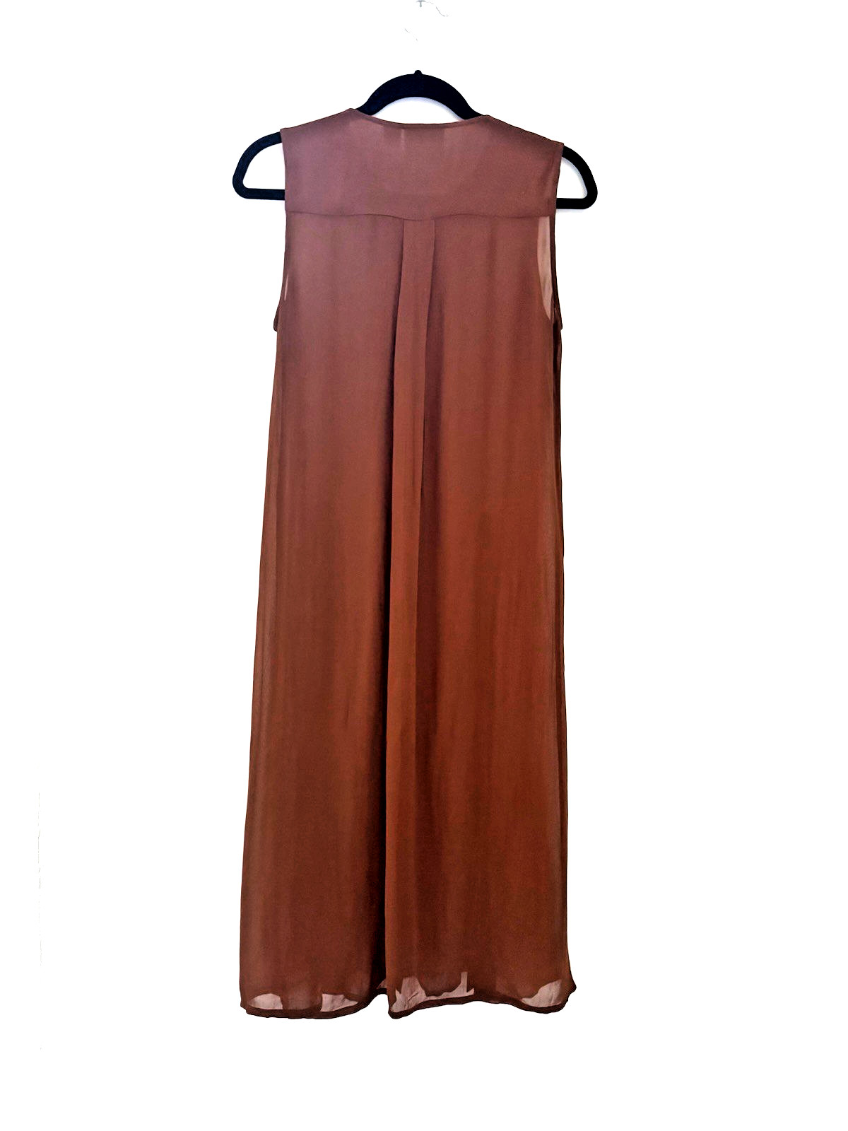 Maeve Meriwether Anthro Sheer Button Front Overlay Tunic Midi Dress Brown 2