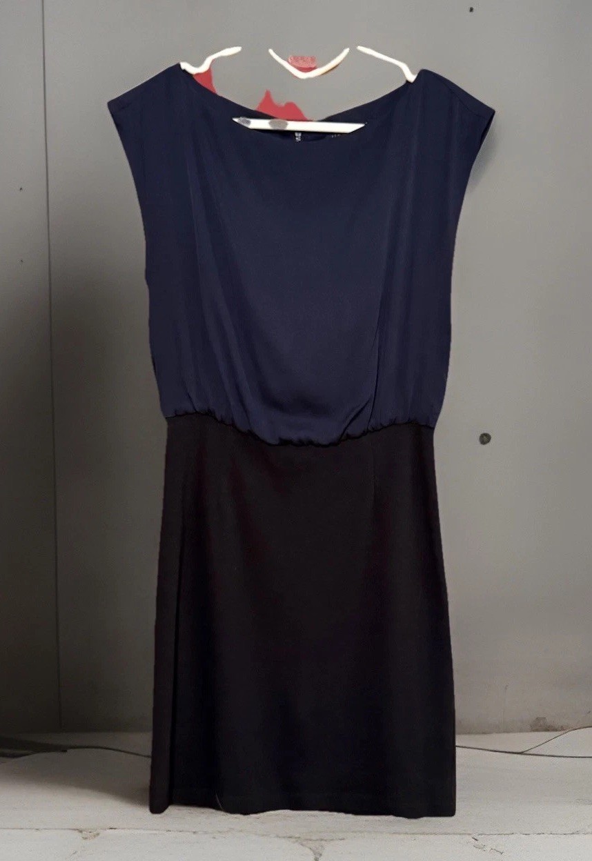 Alice + Olivia Employed Celine Dress Sz XS Silk Navy Black Career Office Minimal