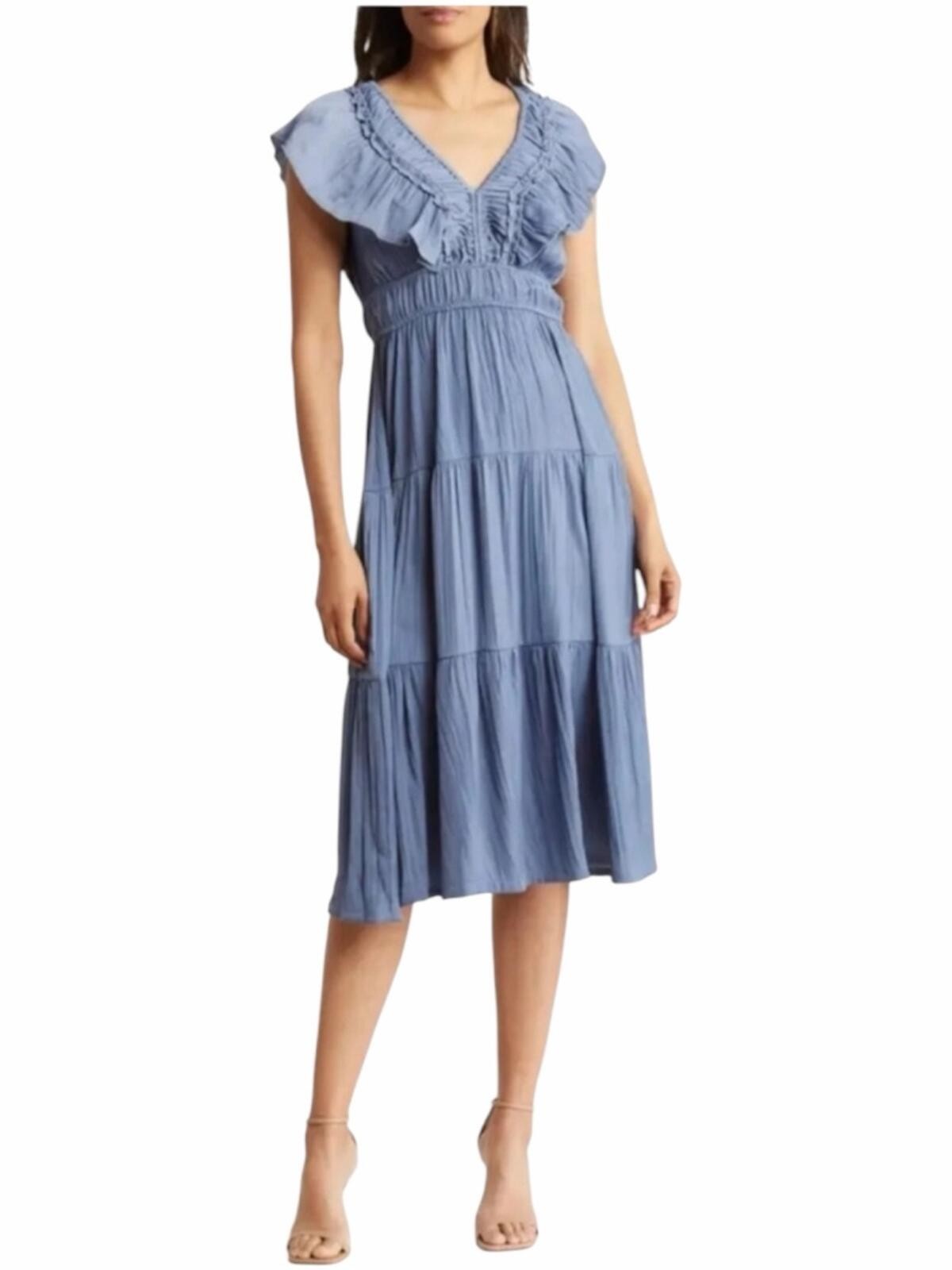NWT Joie Blue Tiered Ruffle Midi Dress Size Small