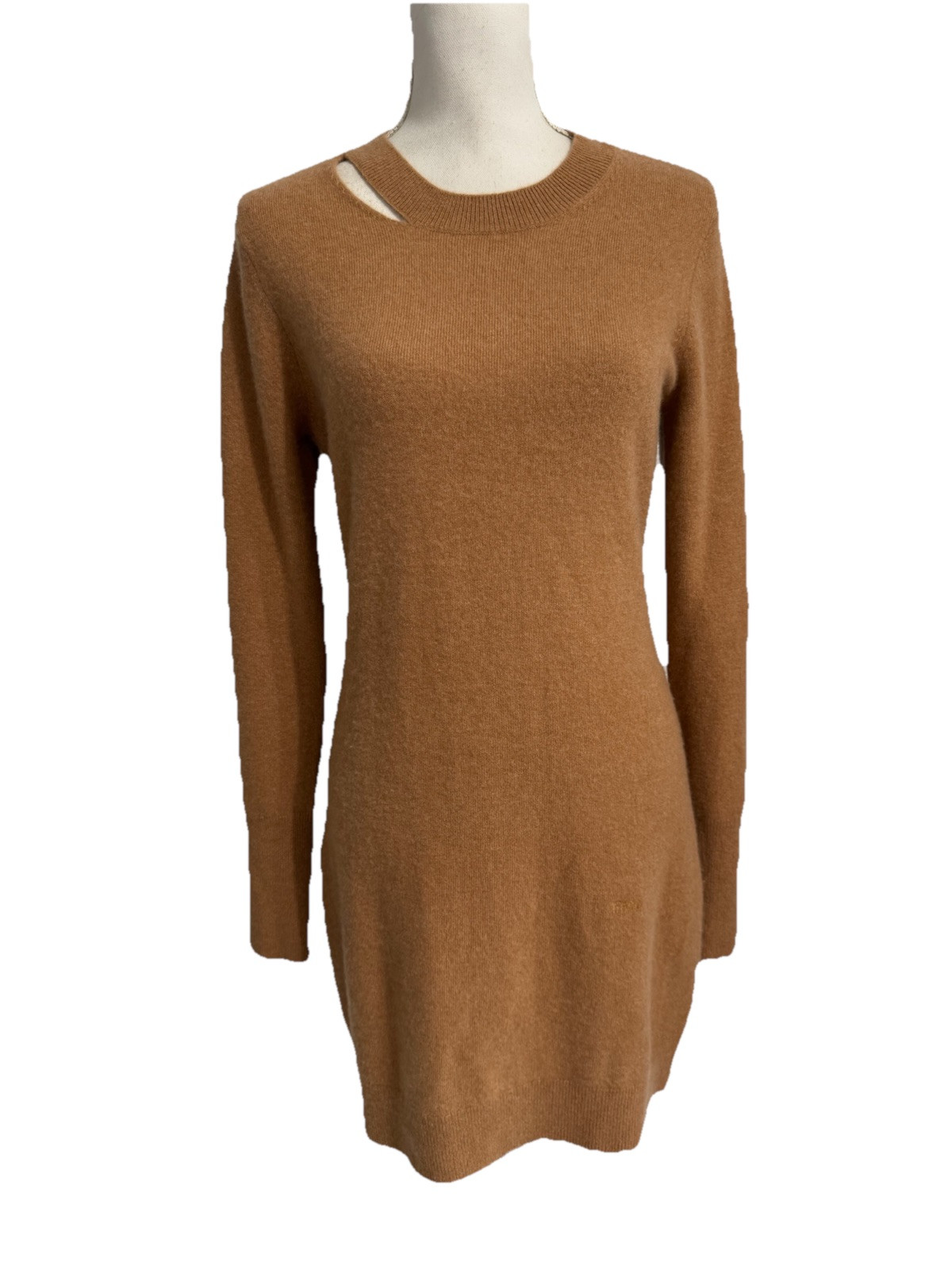 FRAME Size Medium Cashmere Blend Camel Cutout Sweater Dress Long Sleeve