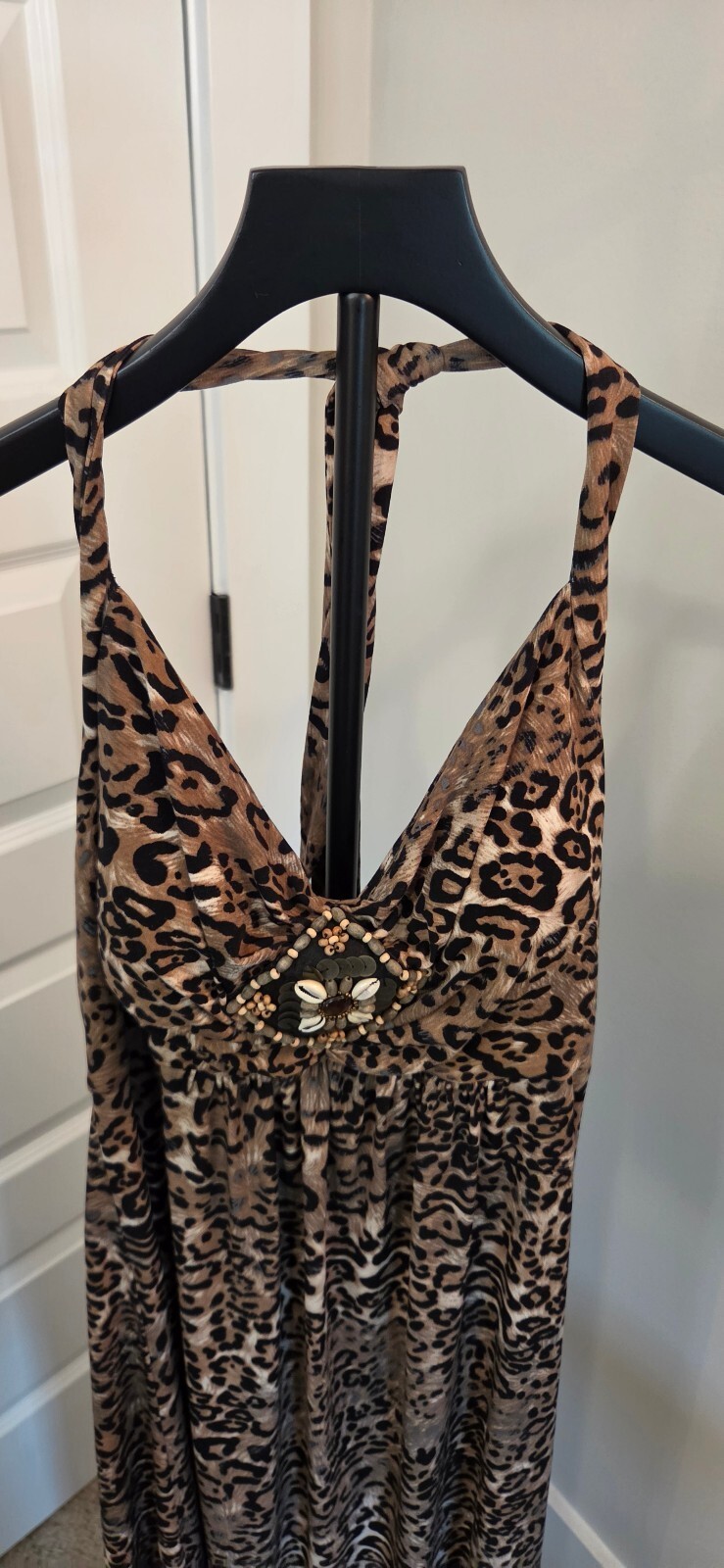 Vintage Collection Leopard Print Maxi Dress with Beaded Detail, Size M
