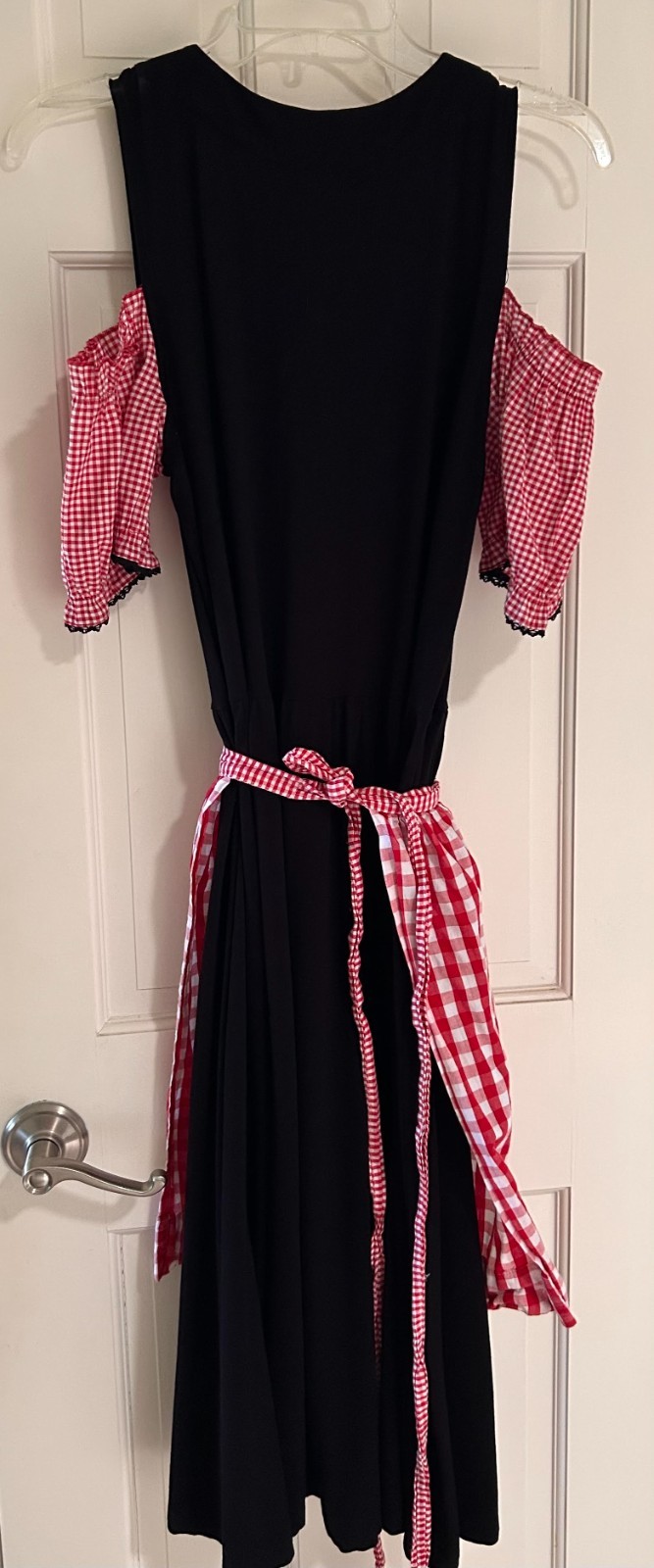 Oktoberfest Dirndl 2 pc Short Black/Red Check Off the Shoulder V-Neck Dress