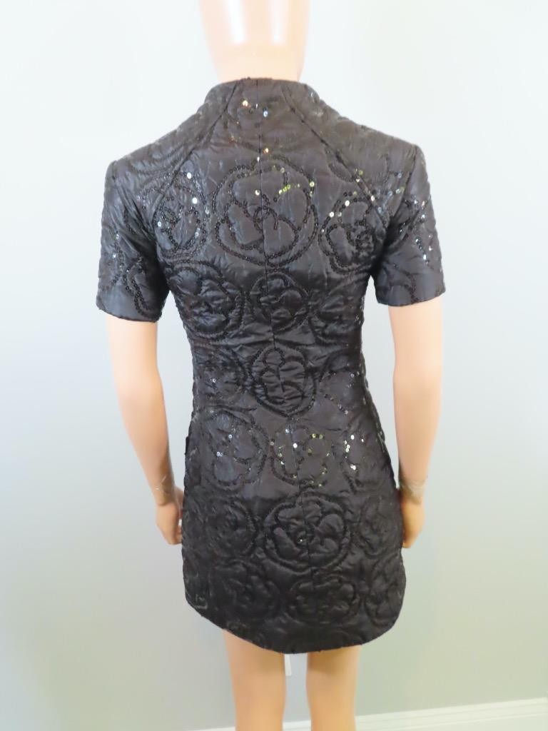 CHANEL Black Quilted Camellia Embroidered Sequin Dress F 36/US 4-altered