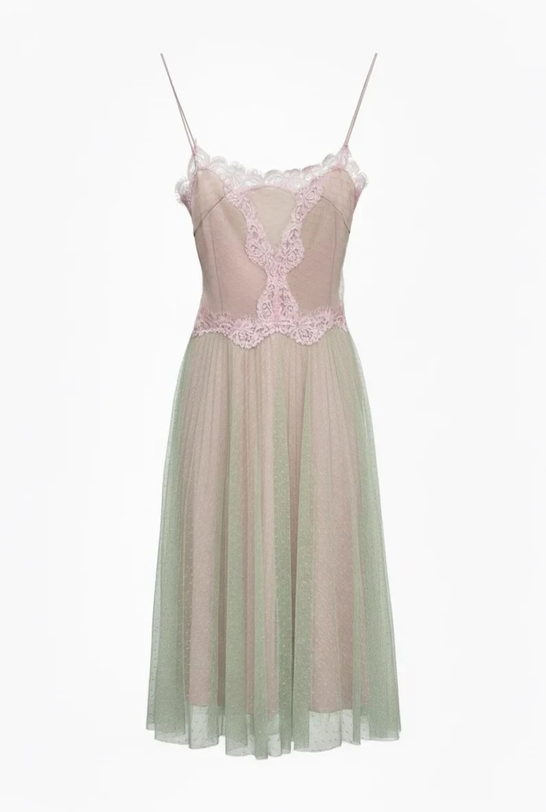 RARE Betsey Johsnon Dress – Size S – Pink and Green Matcha Tulle Dress Vintage