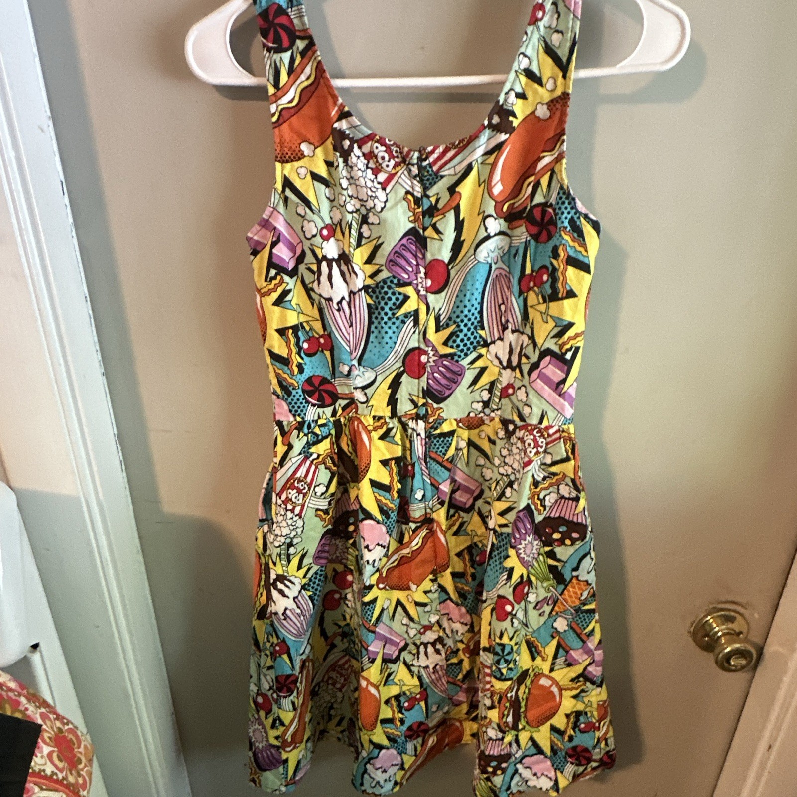 Cotton A-line dress, Folter ‘Good Enough to Eat’ pop art food print RETRO