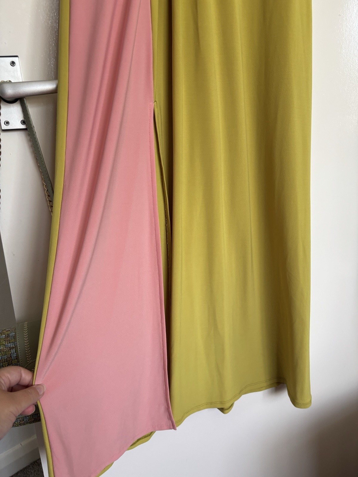 ASOS Olive Green & Pink Colour-Block Sleeveless Open Back Occasion Maxi Dress 10