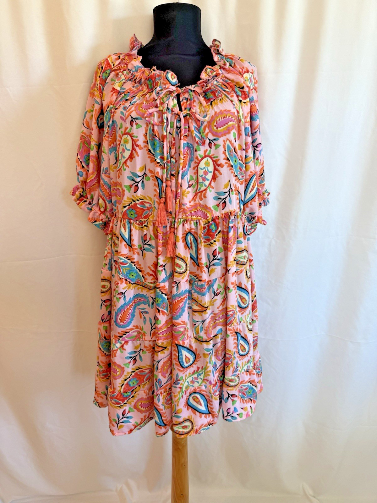 Gold & Silver Paris Pink Paisley Tiered Dress – Size One Size NWT