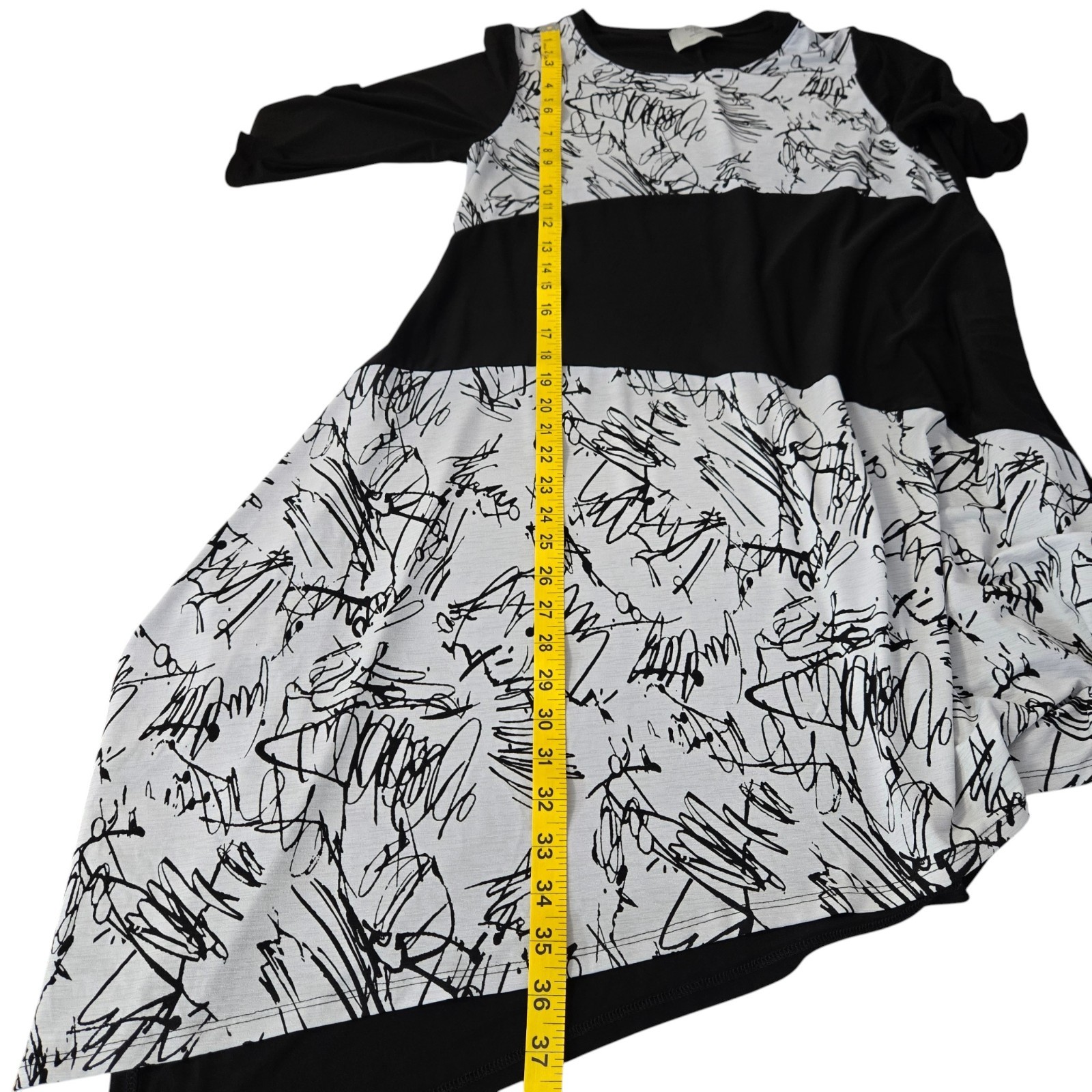 Chalet et Ceci Black White Dress Size S Abstract Asymmetrical Artsy Lagenlook