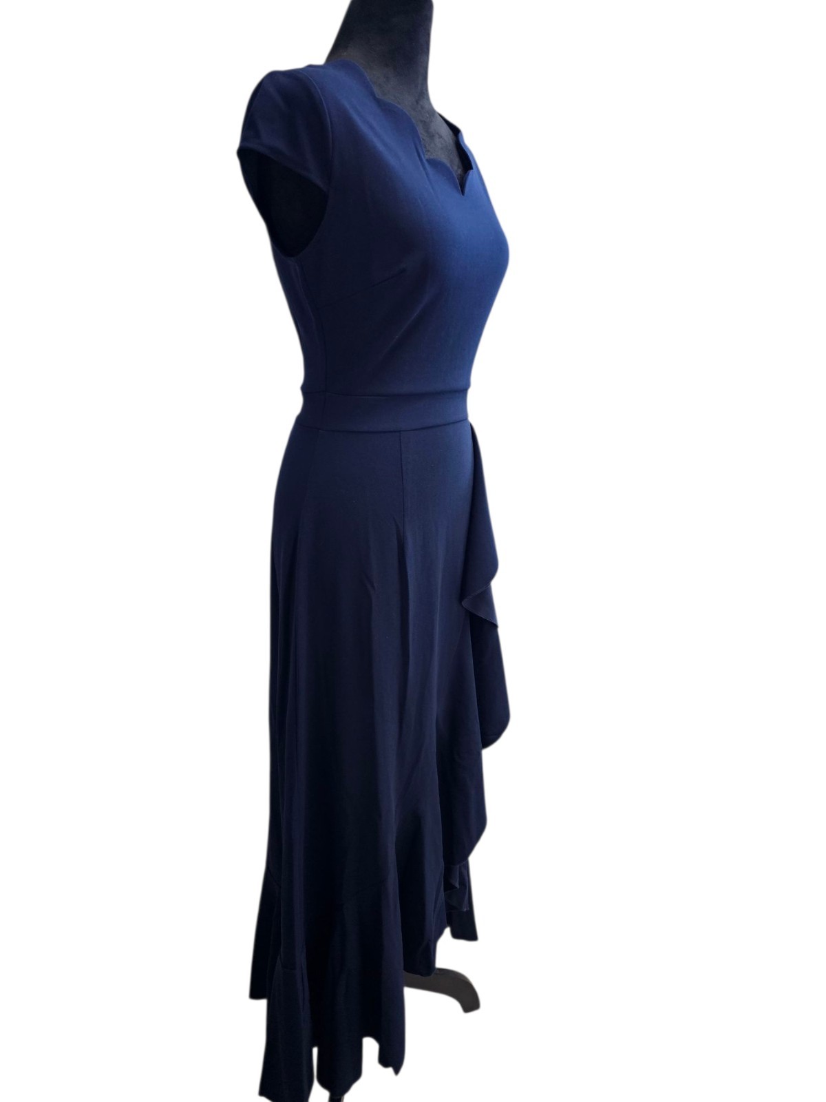 NWT Miusol Vintage Scalloped Neck Detail Ruffle Front Split Small Navy Blue