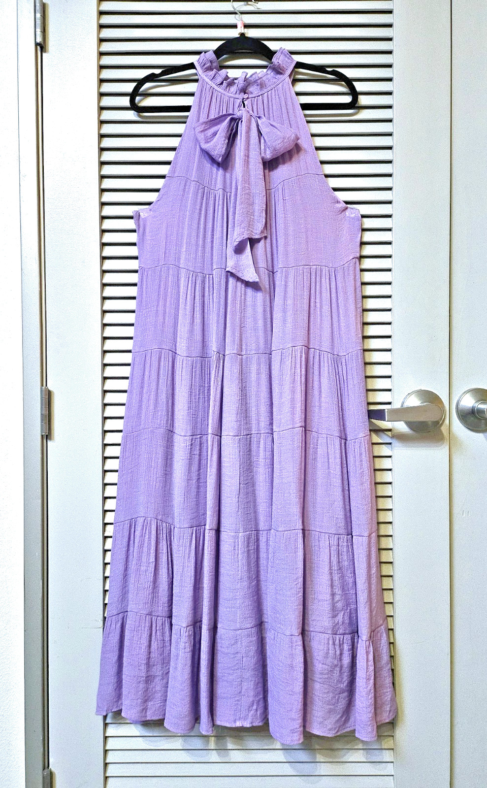 lavender ruffle halter neck tiered long maxi dress L