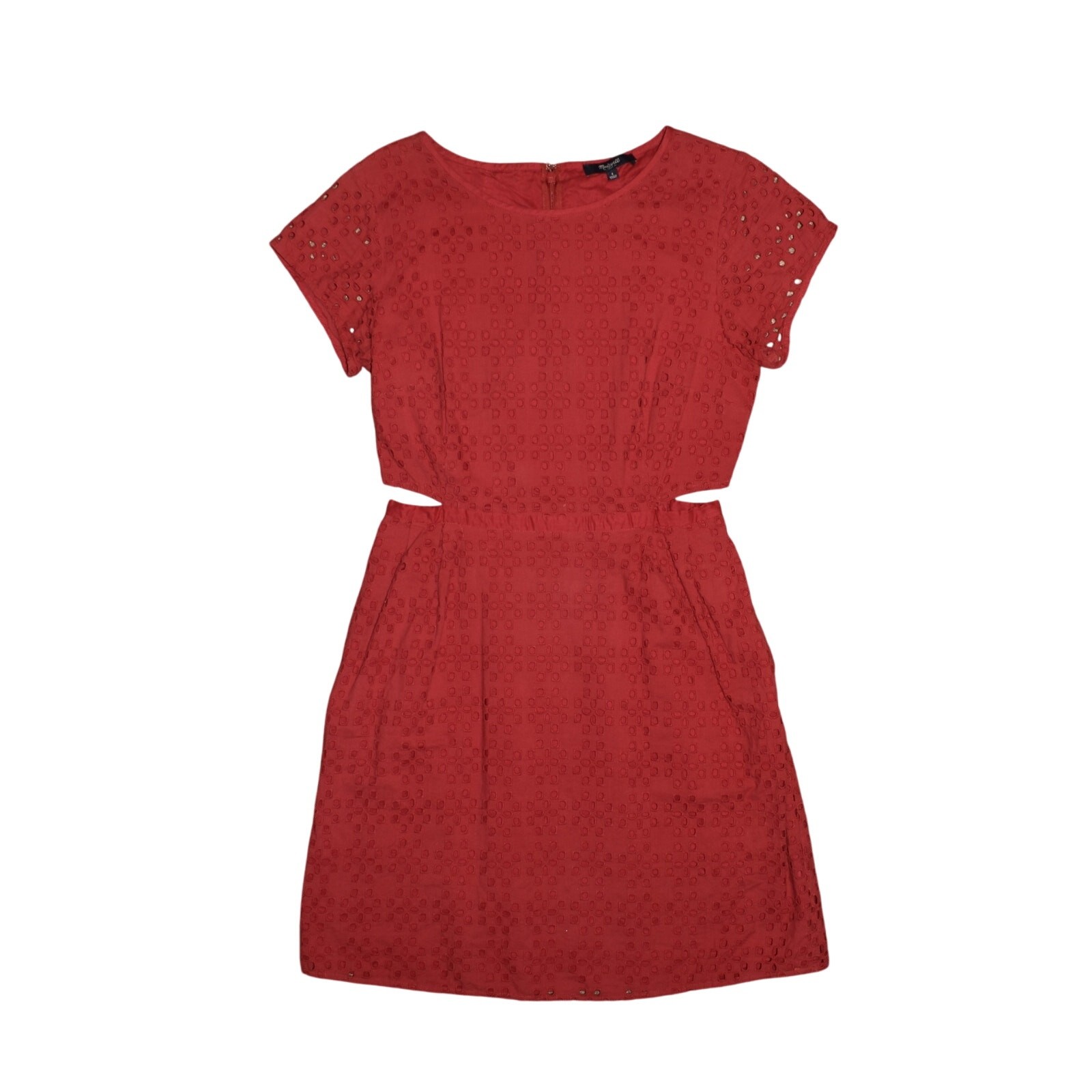 MADEWELL $128 Red Eyelet Cutout A-line Cotton Dress Short Sleeves Size 4