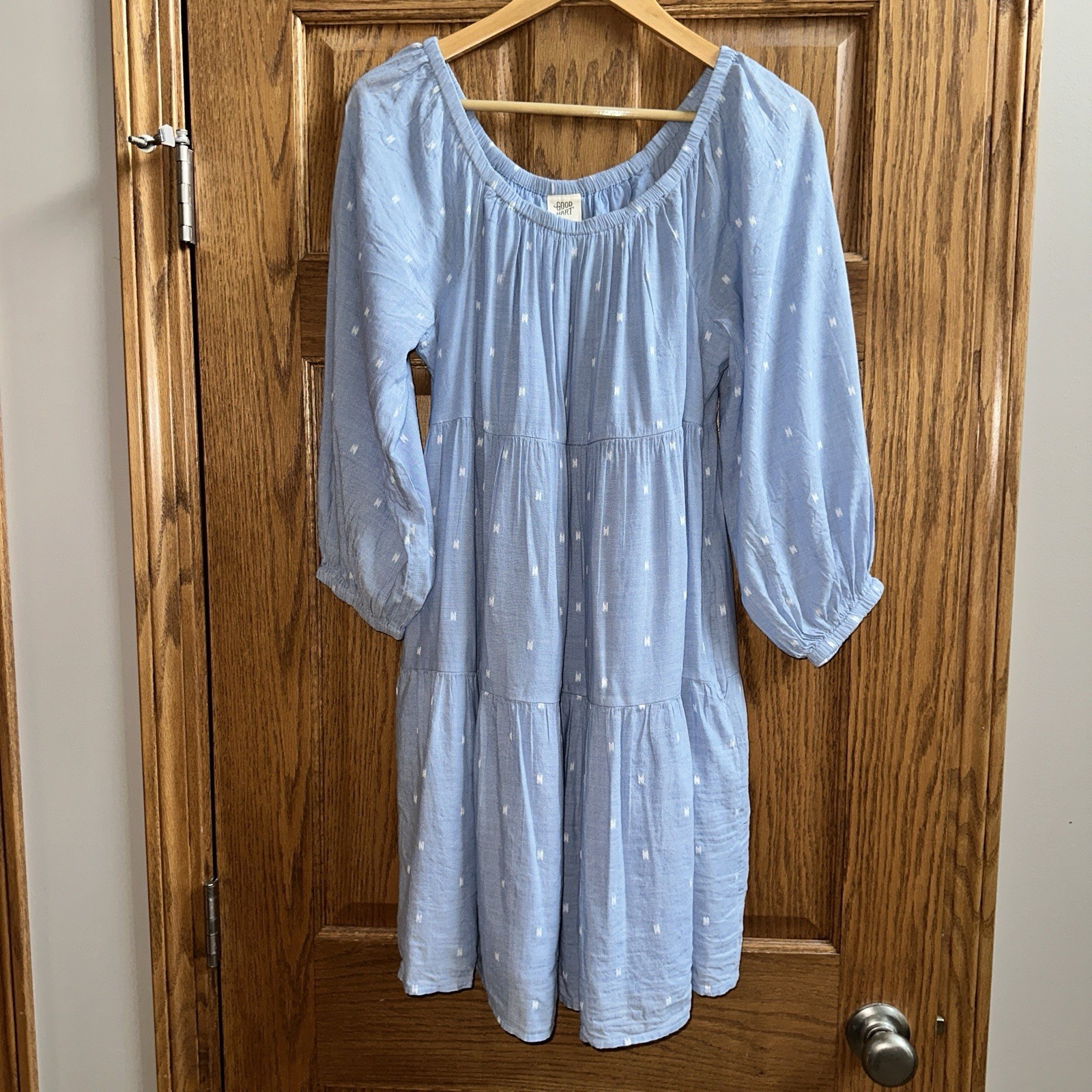 Matilda Jane NWT Good Hart Dress Chambray All Day Tiered Womens Medium Peasant