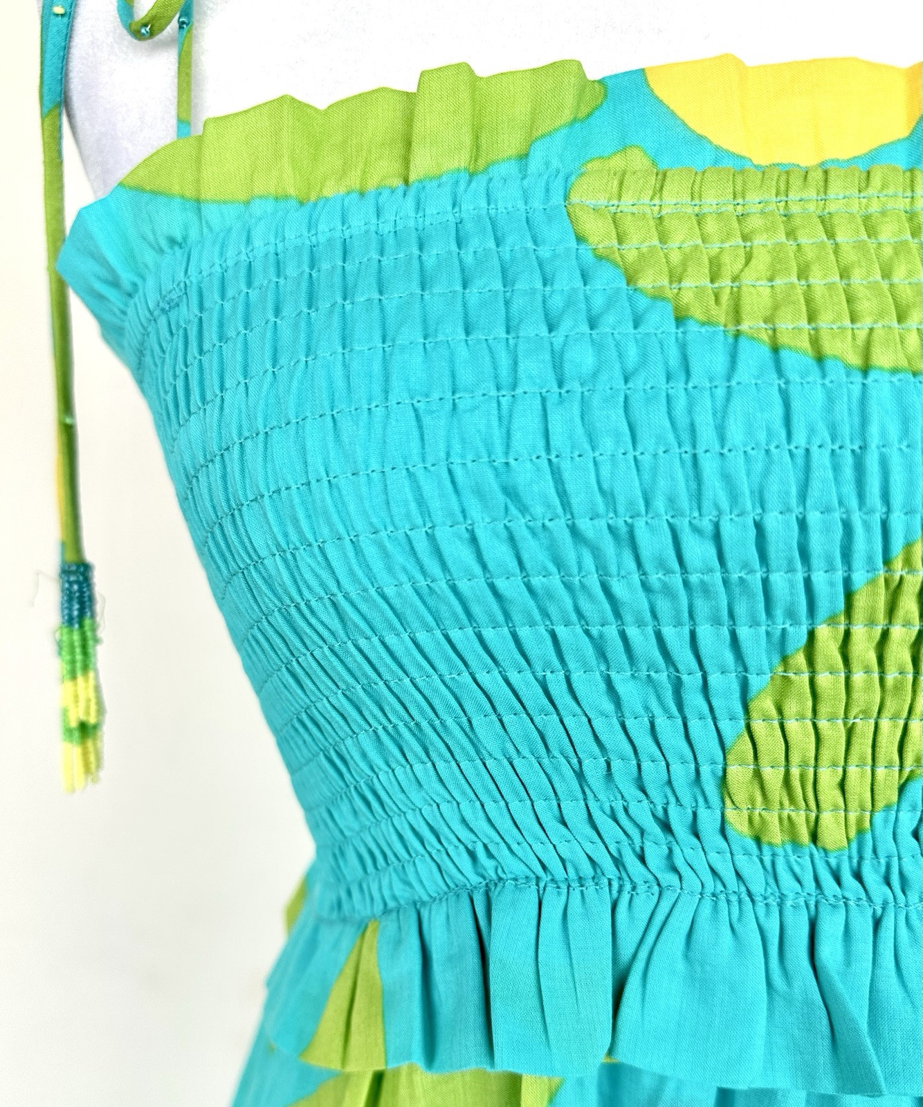 J Marie Indie Smocked Dress Beaded Strap MIDI Dress Retails $172 Size S NWT