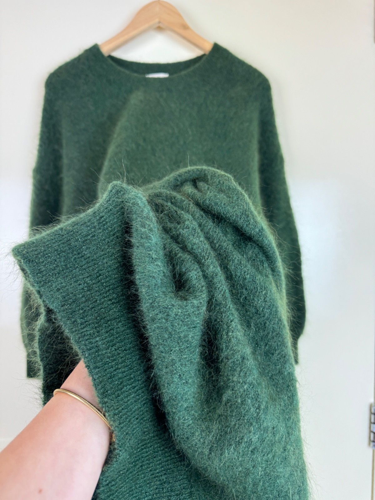 AMERICAN VINTAGE Mohair Wool Fluffy Maxi Sweater Dress Jumper Gown Green M/L