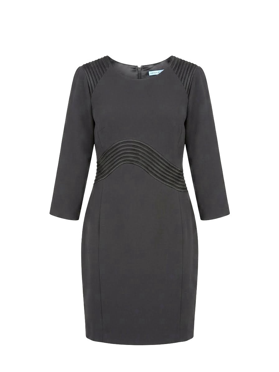 ANTONIO MELANI Black Wave Midi Sheath Dress Size 8 Cocktail Wedding Guest Chic