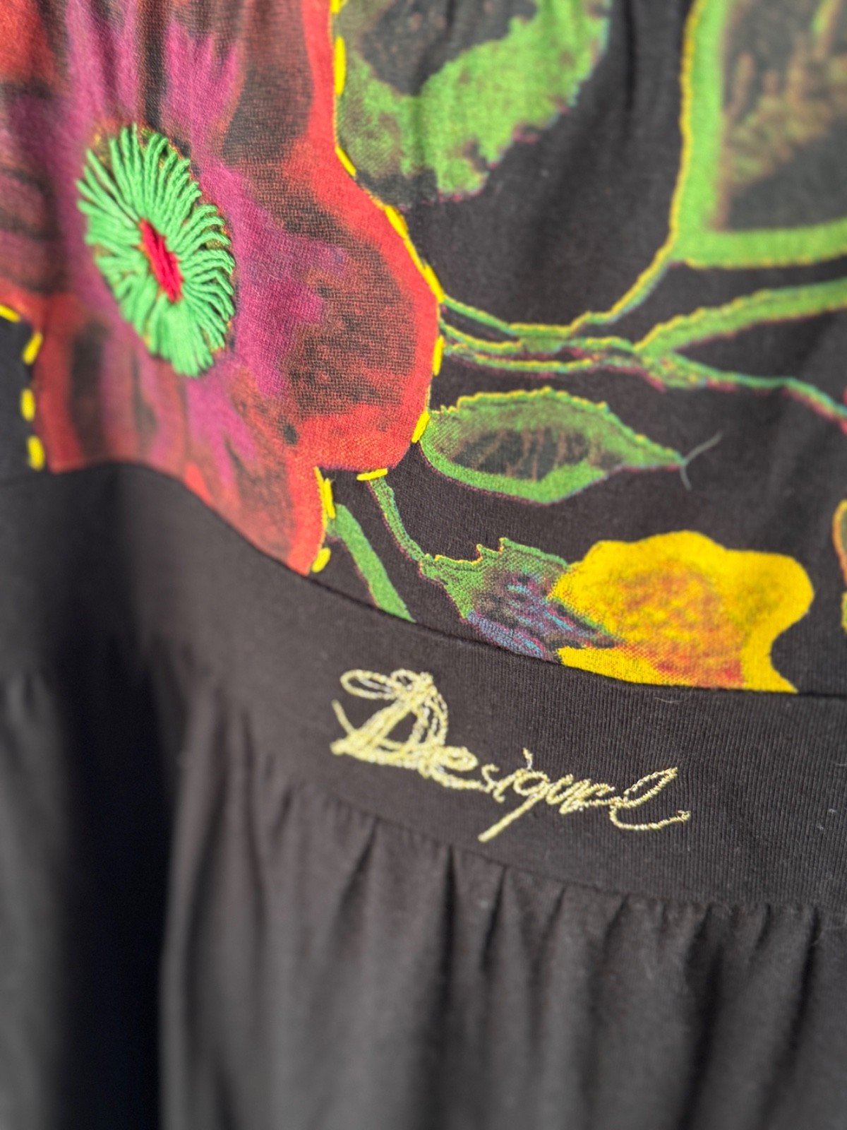 Desigual Womens Strapless Mini Dress Black Floral Boho Pockets