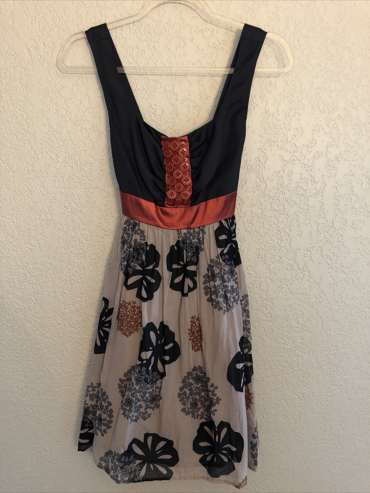 Bow and Arrow Anthropologie sz 0 navy blue orange buttons dress floral Fall