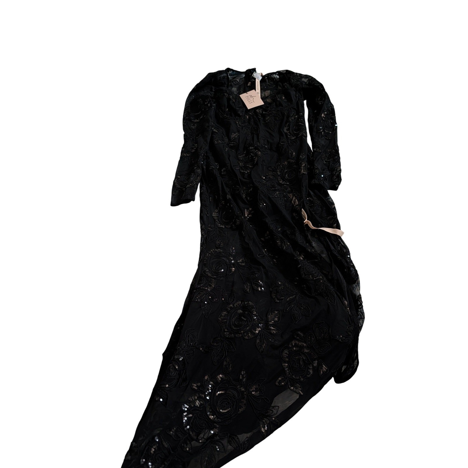 Oh Polly Nazara Black Sheer Embellished Bodysuit Sz 8 Corset Maxi Gown Dress NEW