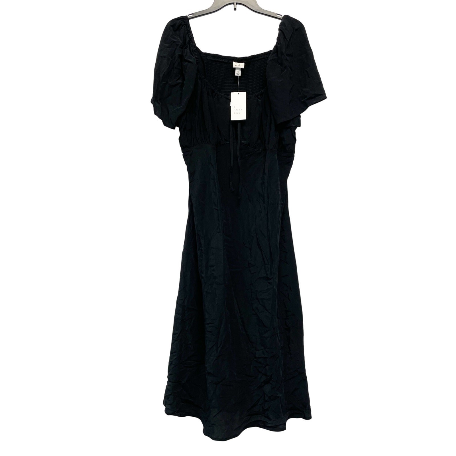 A New Day Women’s Midi Sundress Sheath Tie Front Short Sleeve Black 1X
