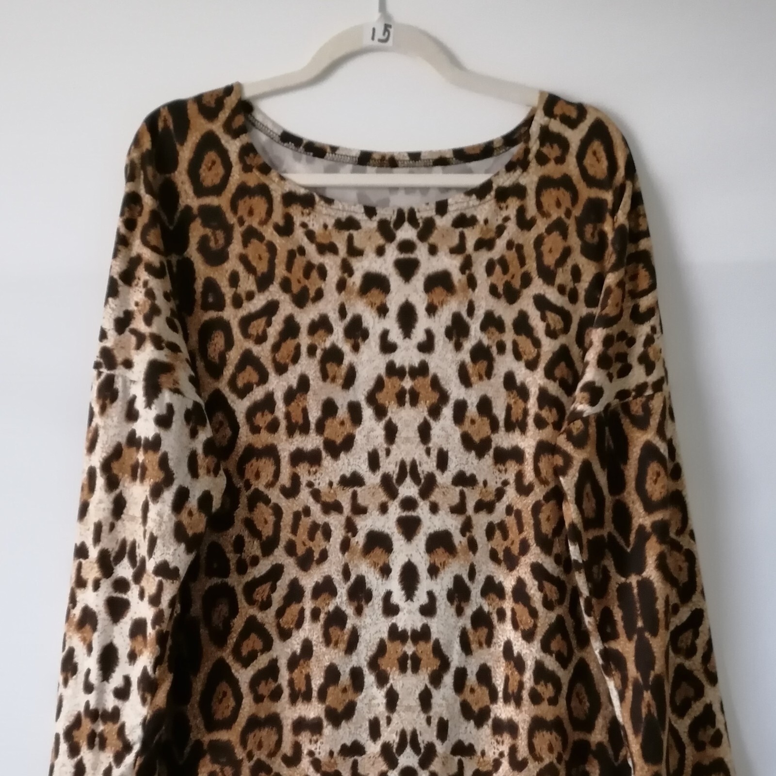 Unbranded Womens Brown 3/4 Sleeve Drop Shoulder Animal Print Shift Dress Size L