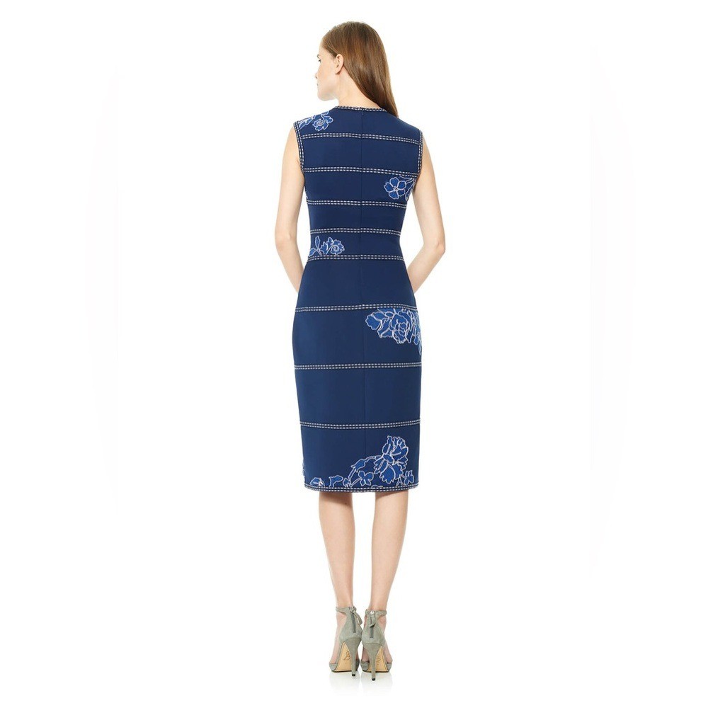 Tadashi Shoji Kitami Embroidered Sleeveless Shift Dress in blue neoprene Size S