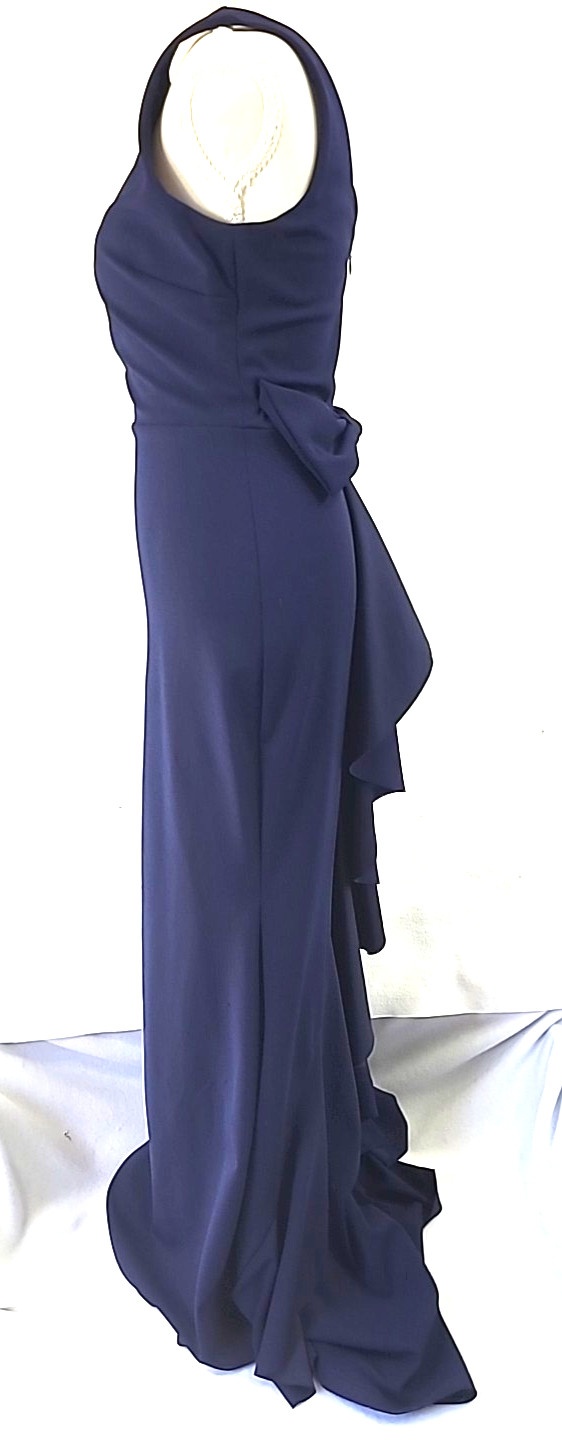 Betsy & Adam Maxi Formal Gown Sz 6 Back Bow Full Length Back Ruffle Slight Train