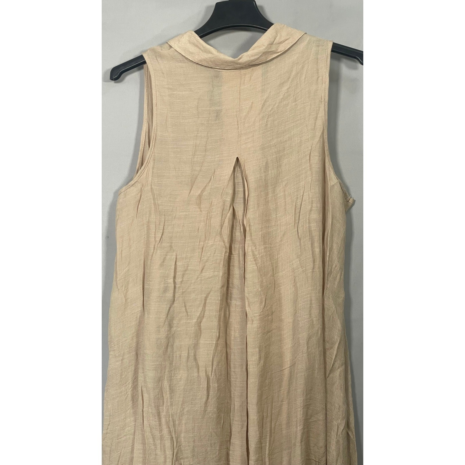 Mlle Gabrielle NWT Womens 2X Tan Sleeveless Button Down Shirt Dress High Low