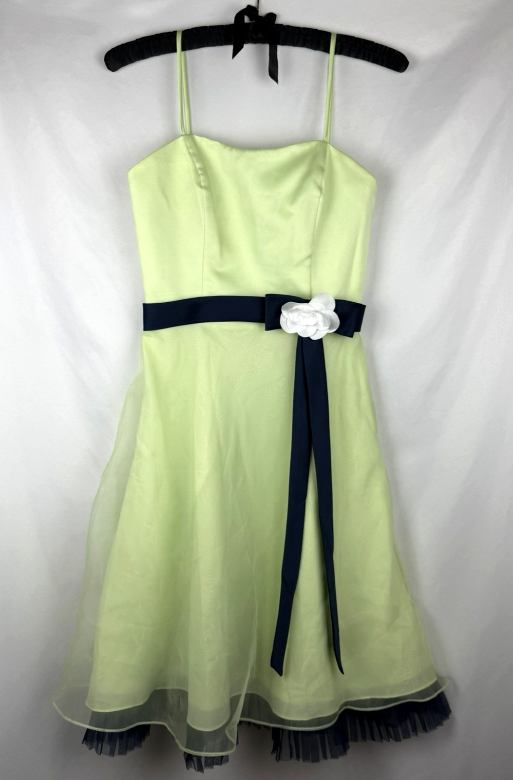 Alfred Angelo Vintage Dress 8 Pistachio Green Navy Tulle Flower Prom Bridesmaid