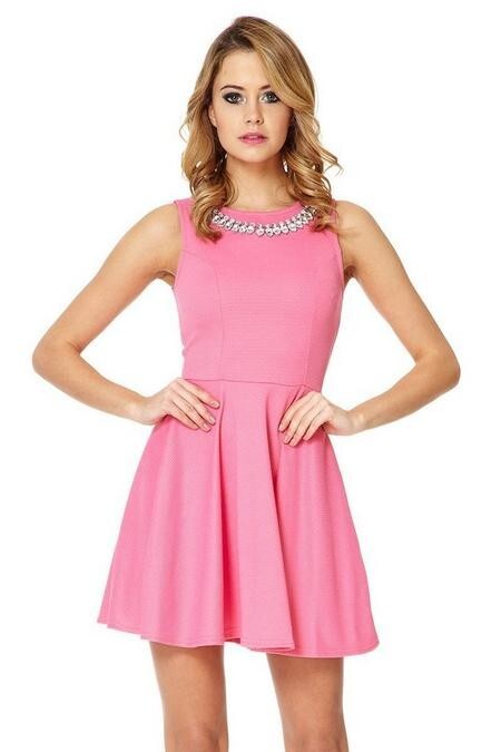 Quiz Pink Textured Skater Necklace Dress Glam flattering premium quality size 10