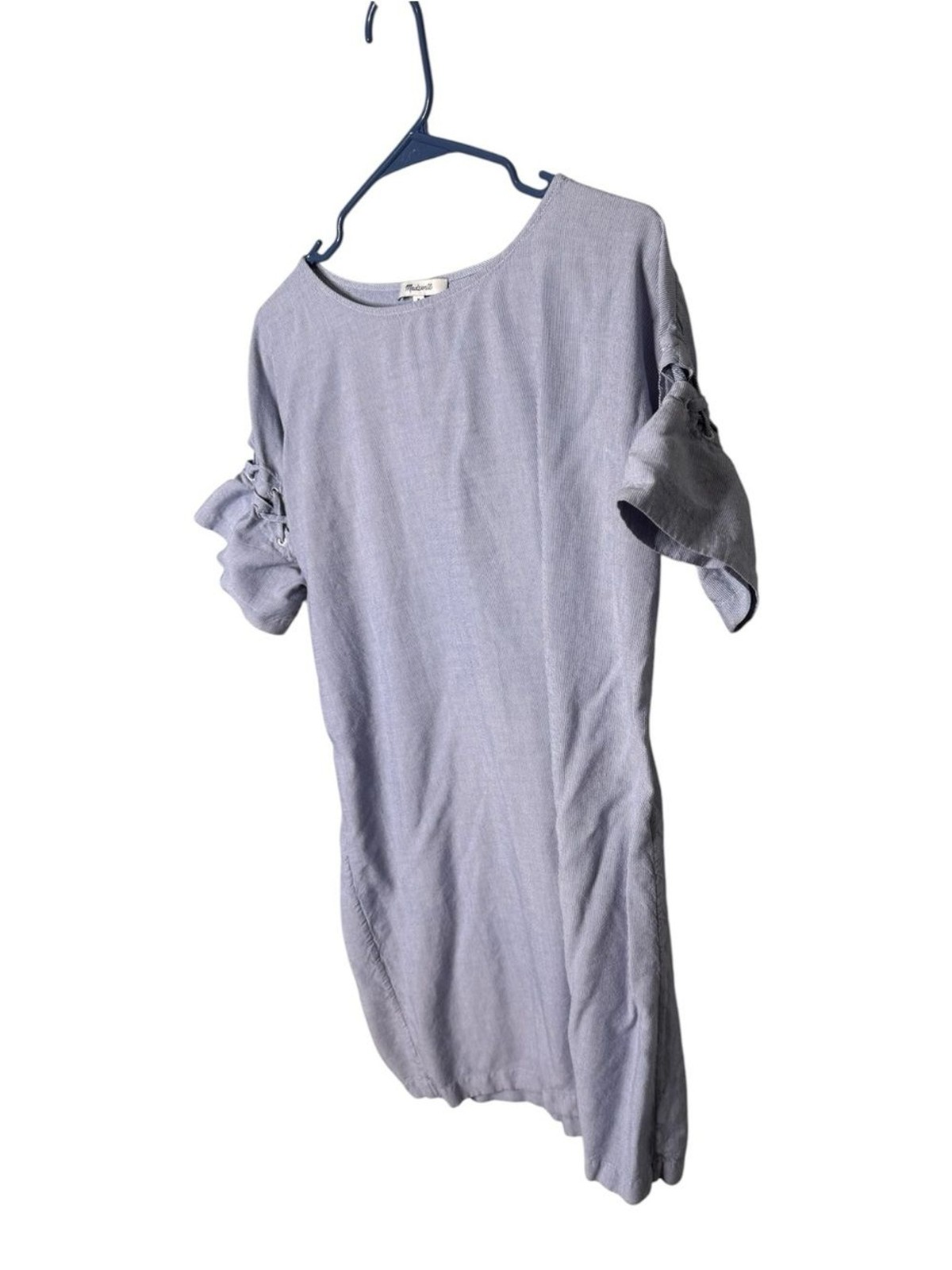 Madewell Blue White Striped Lace Up Sleeve Shift Dress Medium M