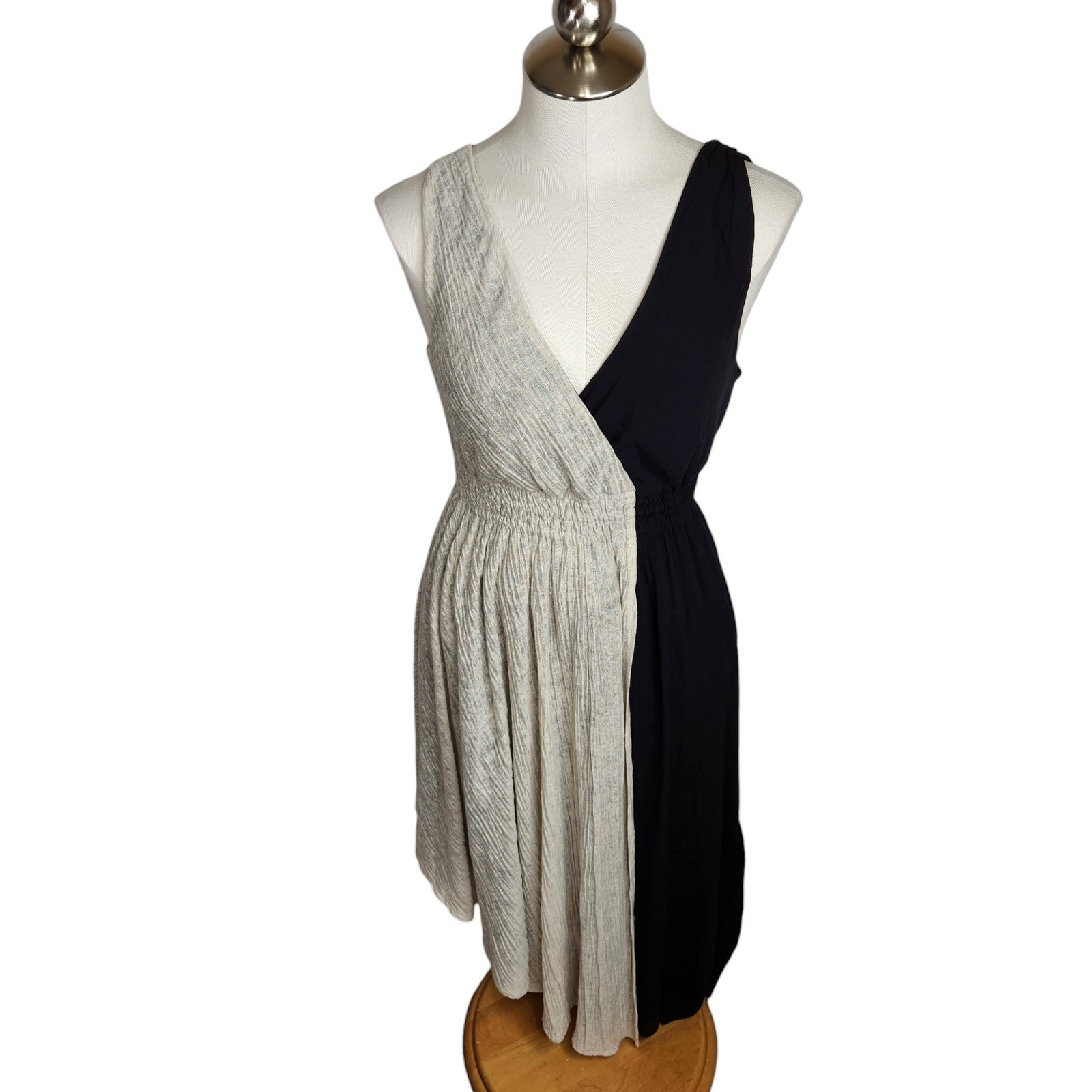 Maeve Womens XS Petite Elisabel Midi Asymmetrical Dress Black Cream Sleeveless