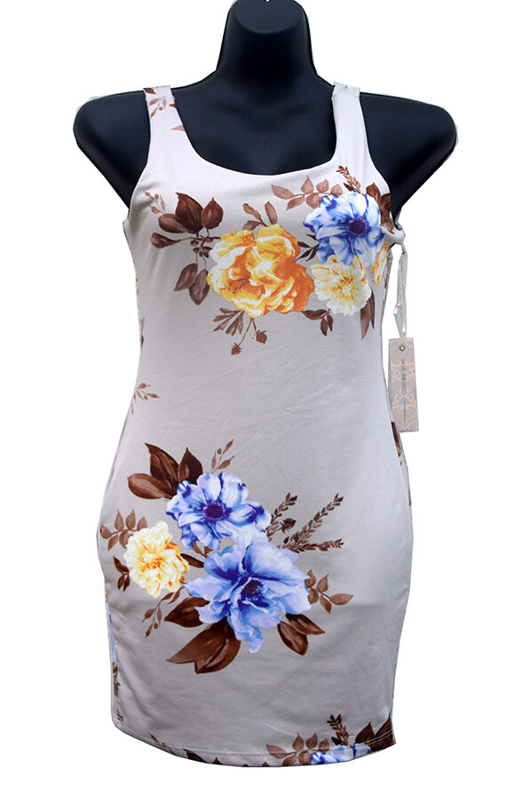 Iris Basic Tan Bodycon Floral Dress Women’s Size M Long Tunic Top, NEW!