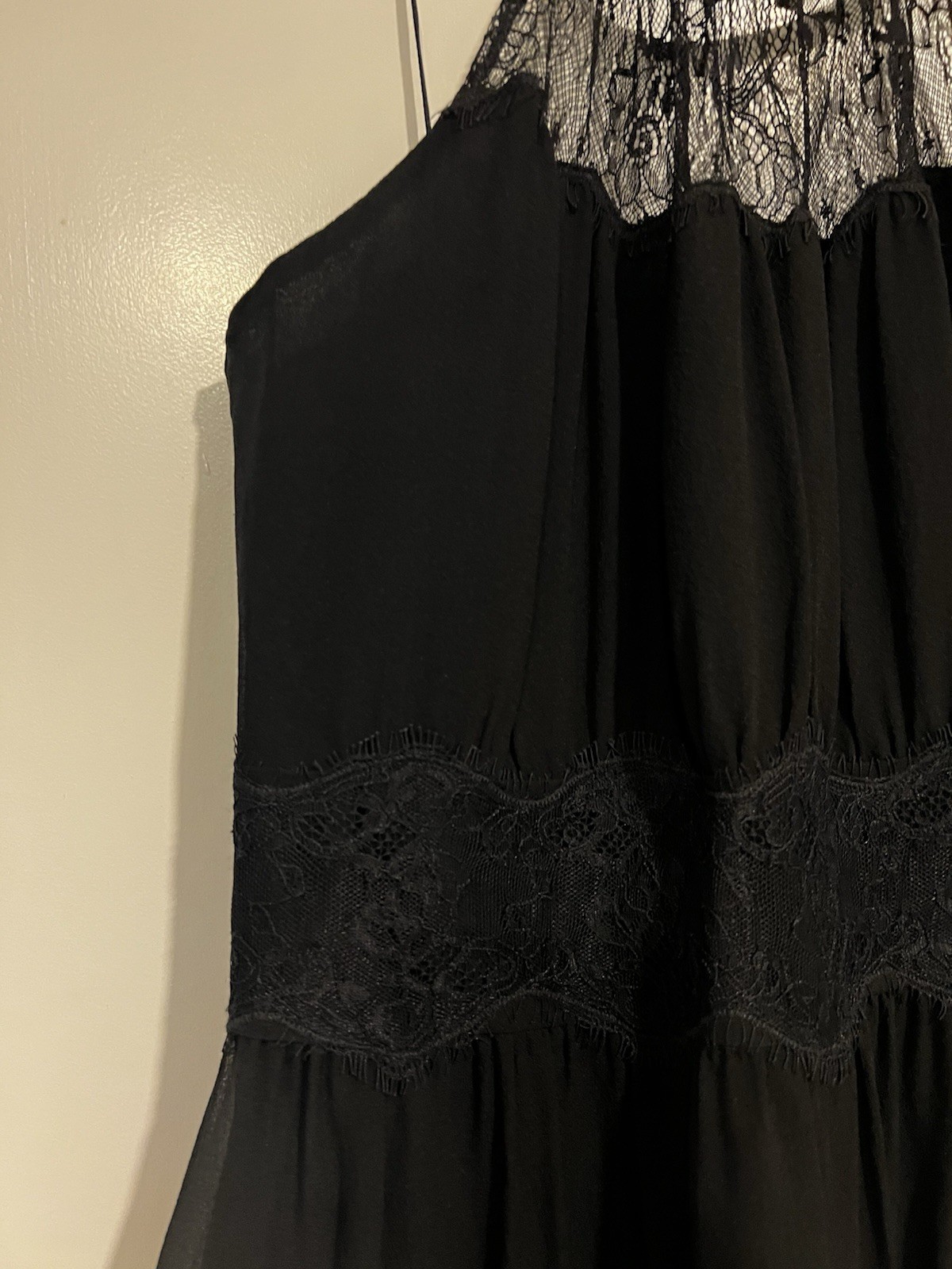 L.K. Bennett Black Lace Chiffon Halter Fit & Flare Knee Dress Sleeveless 6