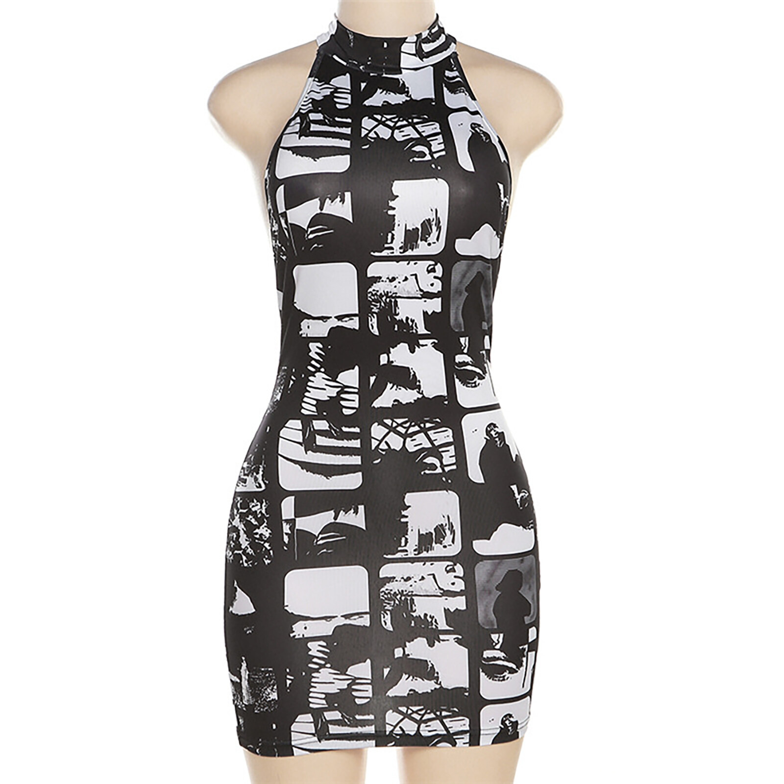 Sexy Women’s Printed Open Back Slim Fit Wrap Hip Dress Cocktail Club Dress
