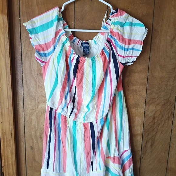 Caribbean Joe Off Shoulder Striped Dress Women’s Size L Elastic Waist Beachy