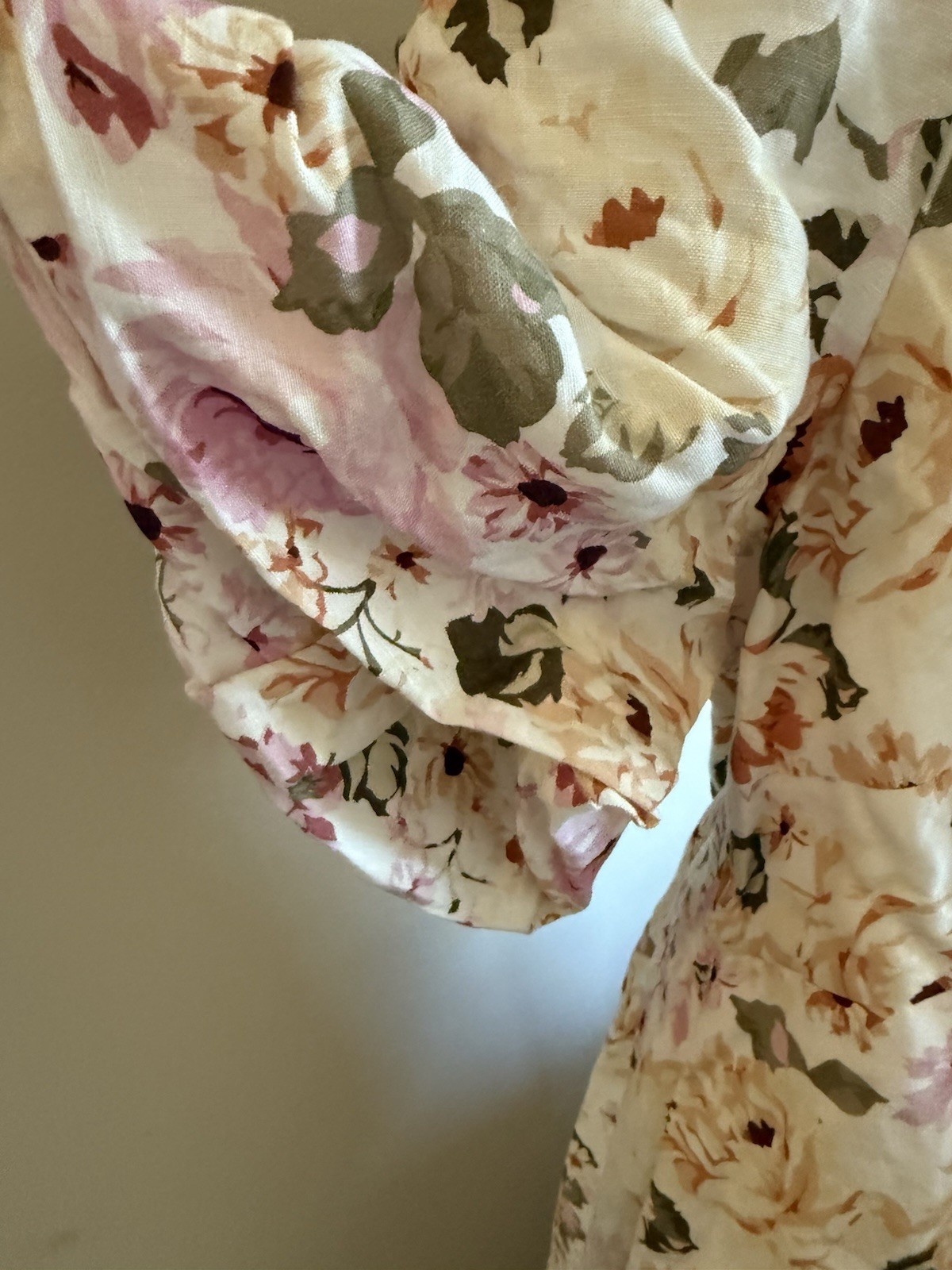 EVER NEW Blush Airlie Floral Linen Puff Sleeve Floral Midi Dress Sz 12
