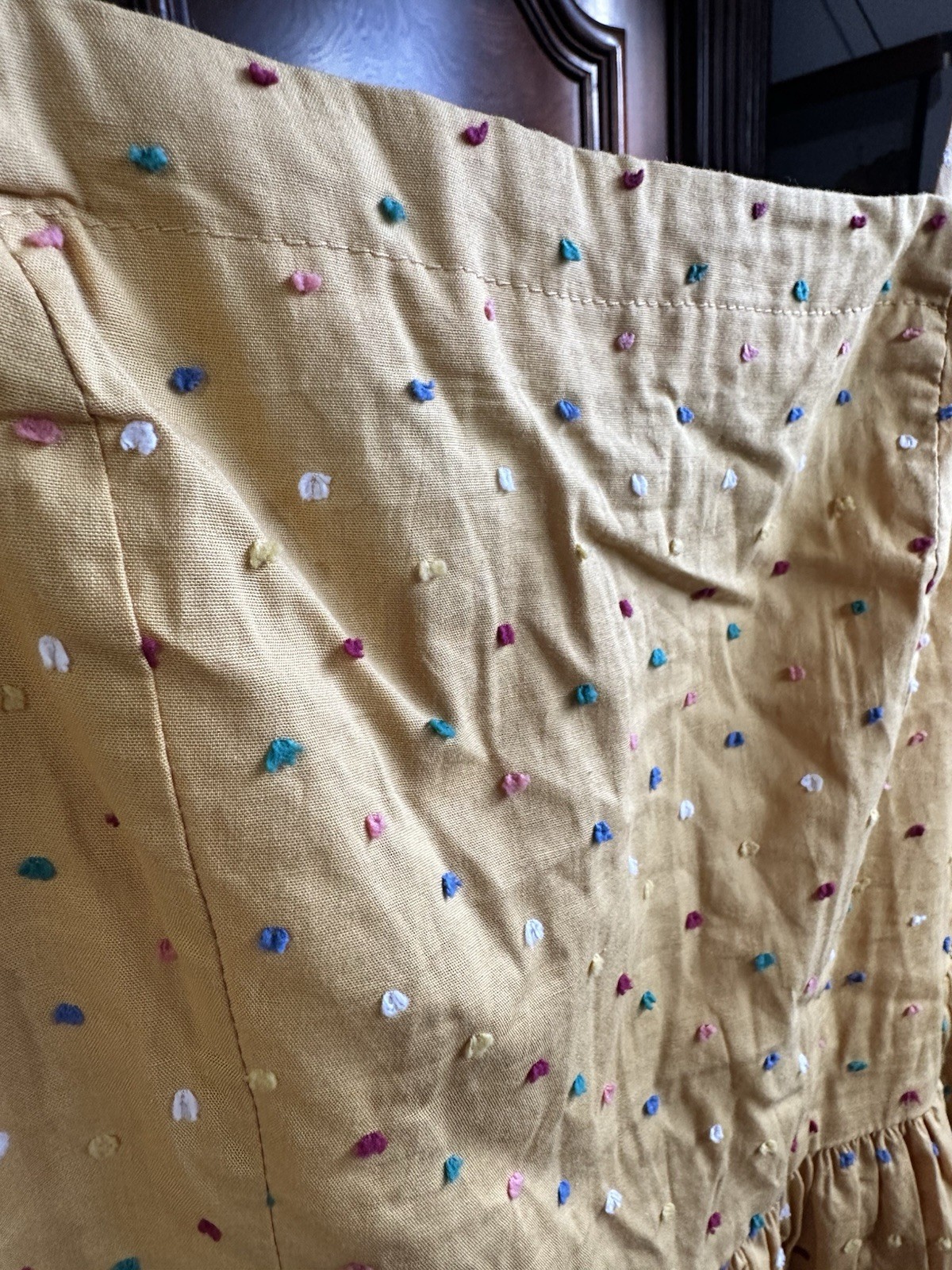 Mustard Yellow Polka Dot Sundress A-Line Cottagecore Indie Retro Mini Dress (M)