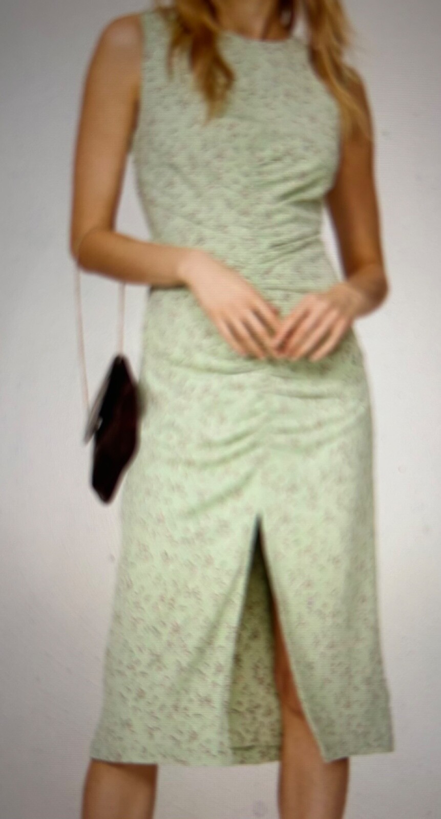 Love, Whit by Whitney Port Green Floral Ruched Midi Dress Size Medium MSRP $395