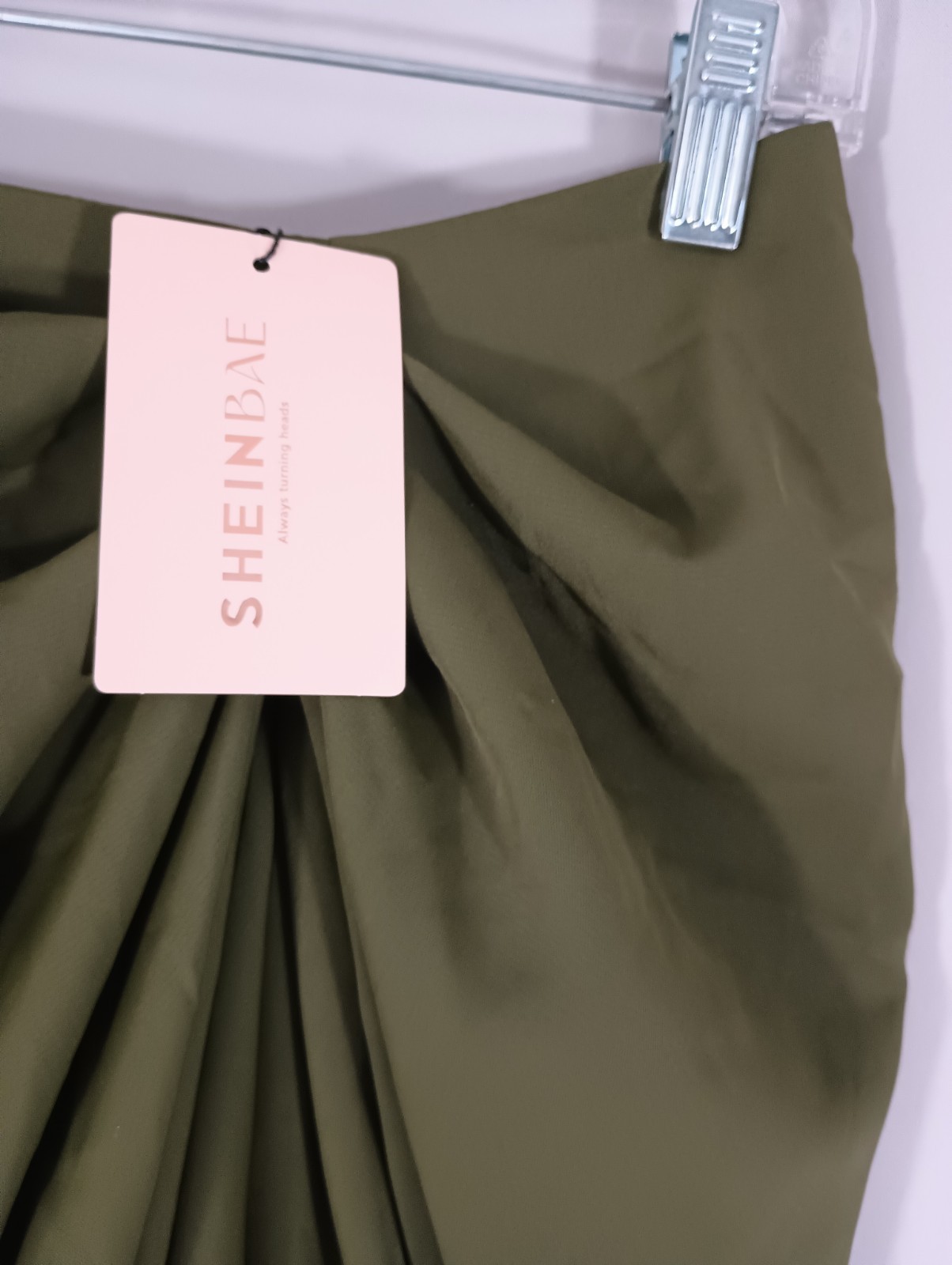 Shein Bae NEW Medium Dress Olive Green Ruched Cinch Side Elegant FAST Shipping