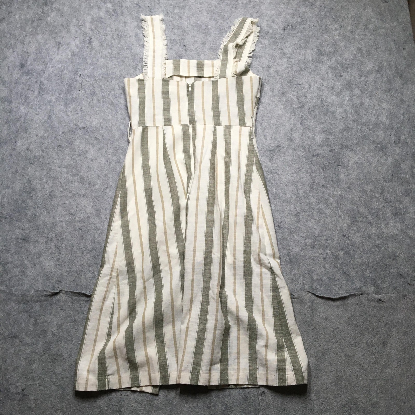 Heatherly Dress Womens XSP Petite White Stripe Linen Button Front Midi Sundress