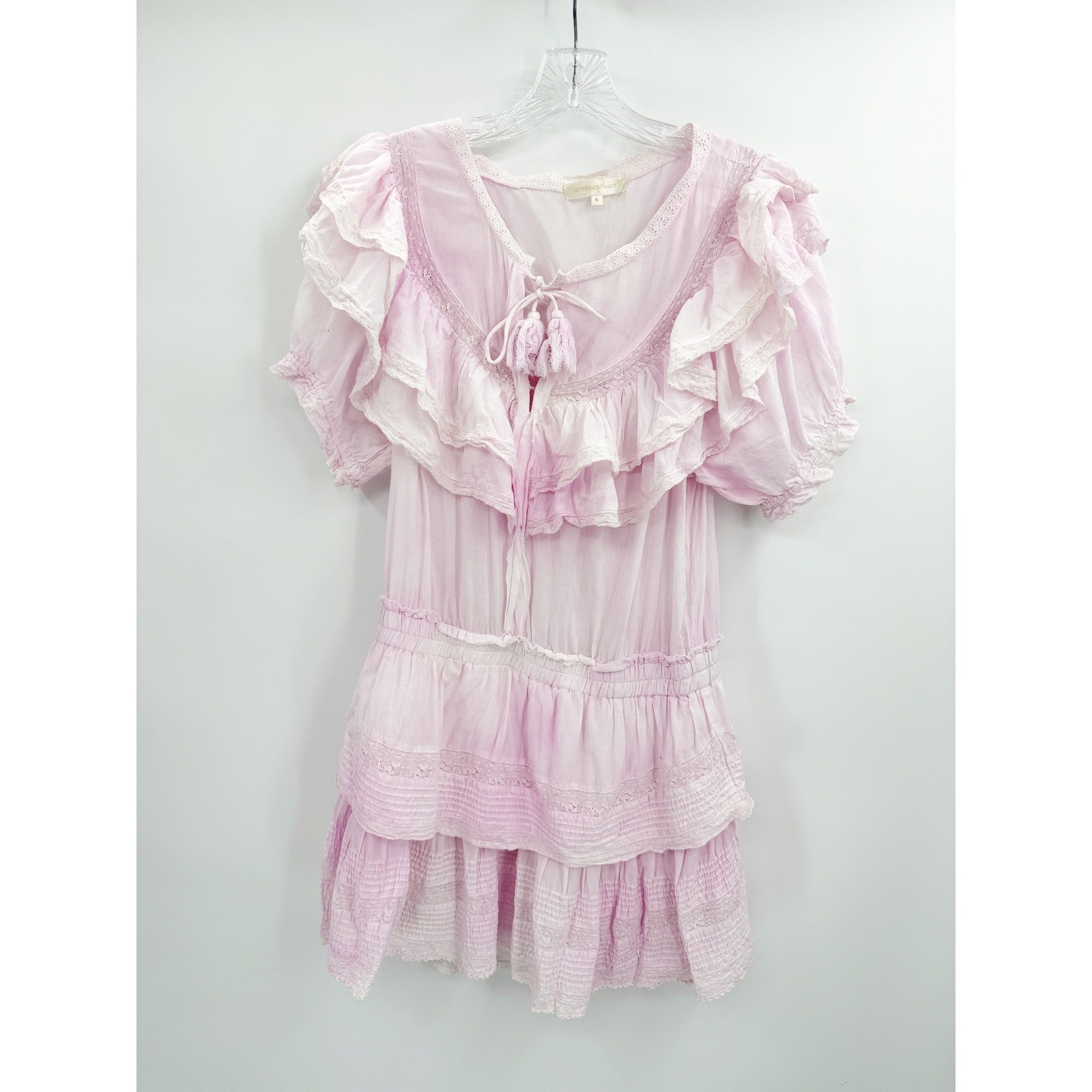 LoveShackFancy Liv Dress Peony Pink Cotton Ruffle Lace Mini XL