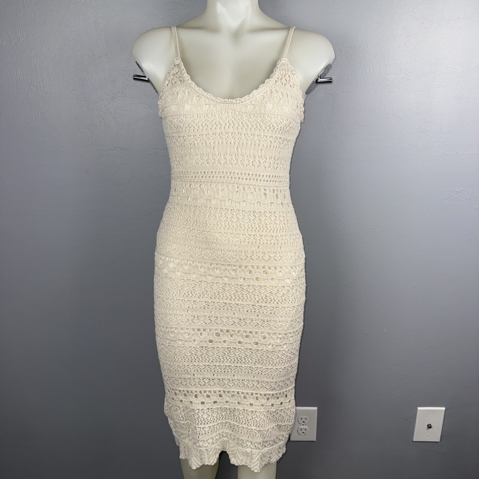 Freshman 1996 Crochet Knit Midi Dress Women’s S Cream Boho Chic Trendy Beach