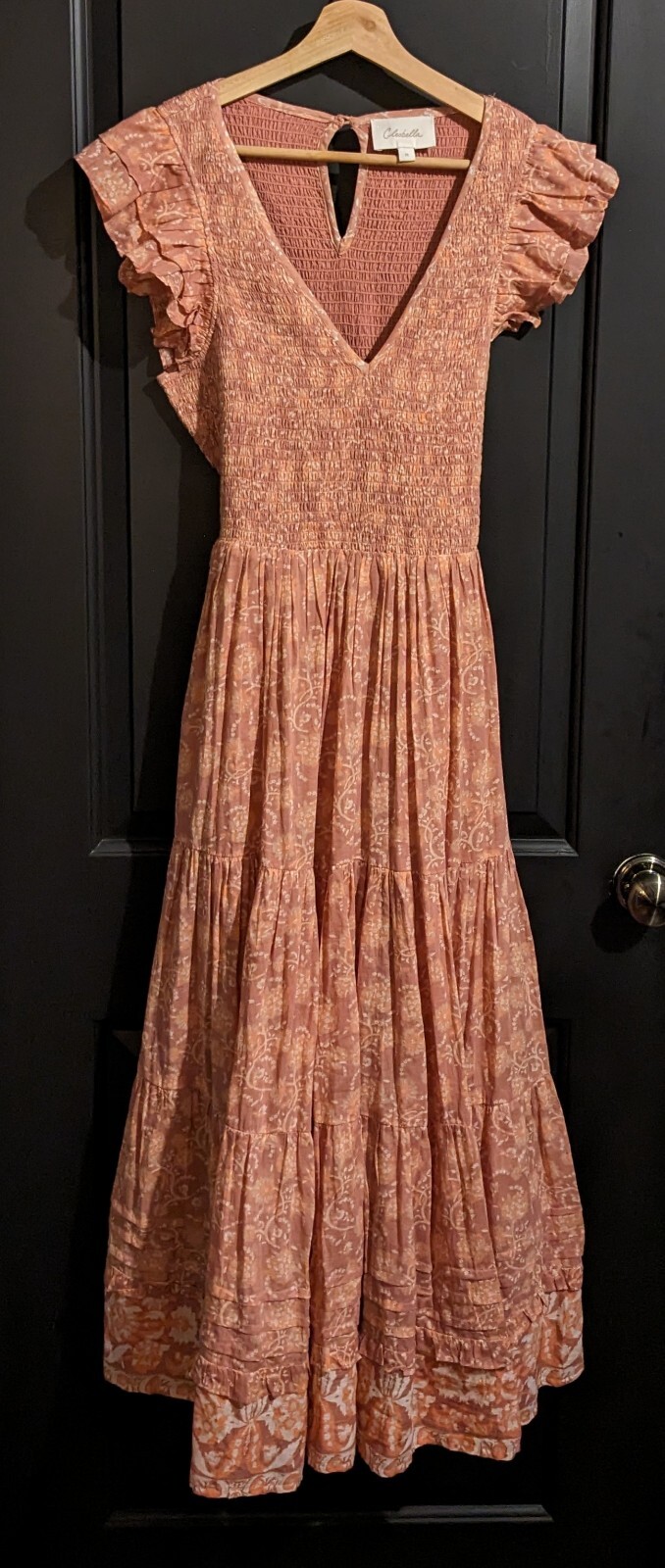 Cleobella Rita Midi Ankle Dress Camara Pink Floral Print Organic Cotton Size M